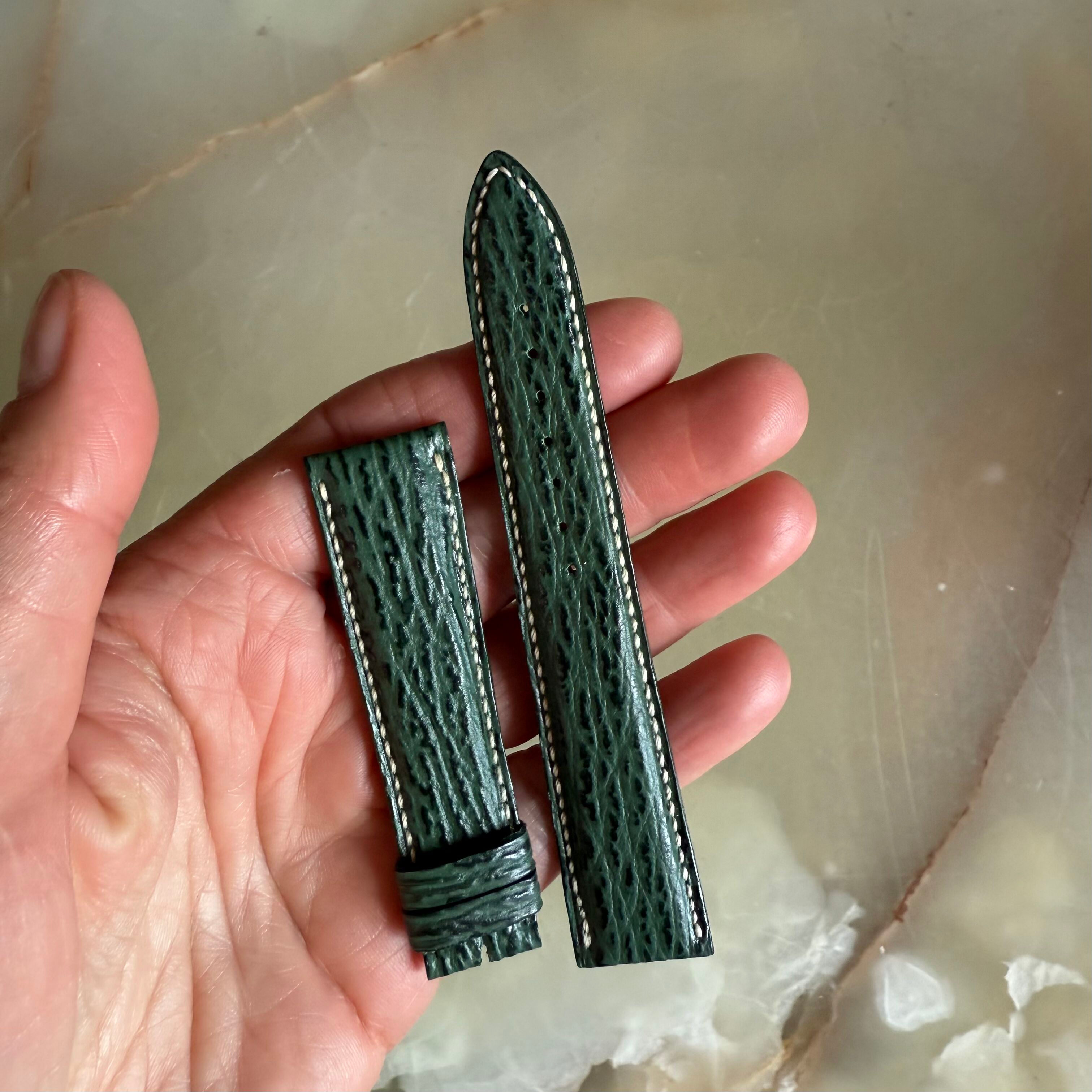 Authentic Breguet Green Shark Watch Strap Band 19.5mm Padded & Stitched