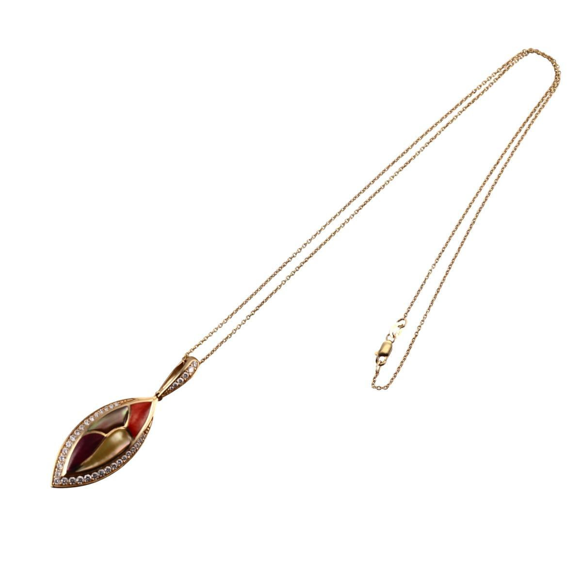 Kabana 14k Gold Diamond MOP Spiny Oyster Pendant Necklace