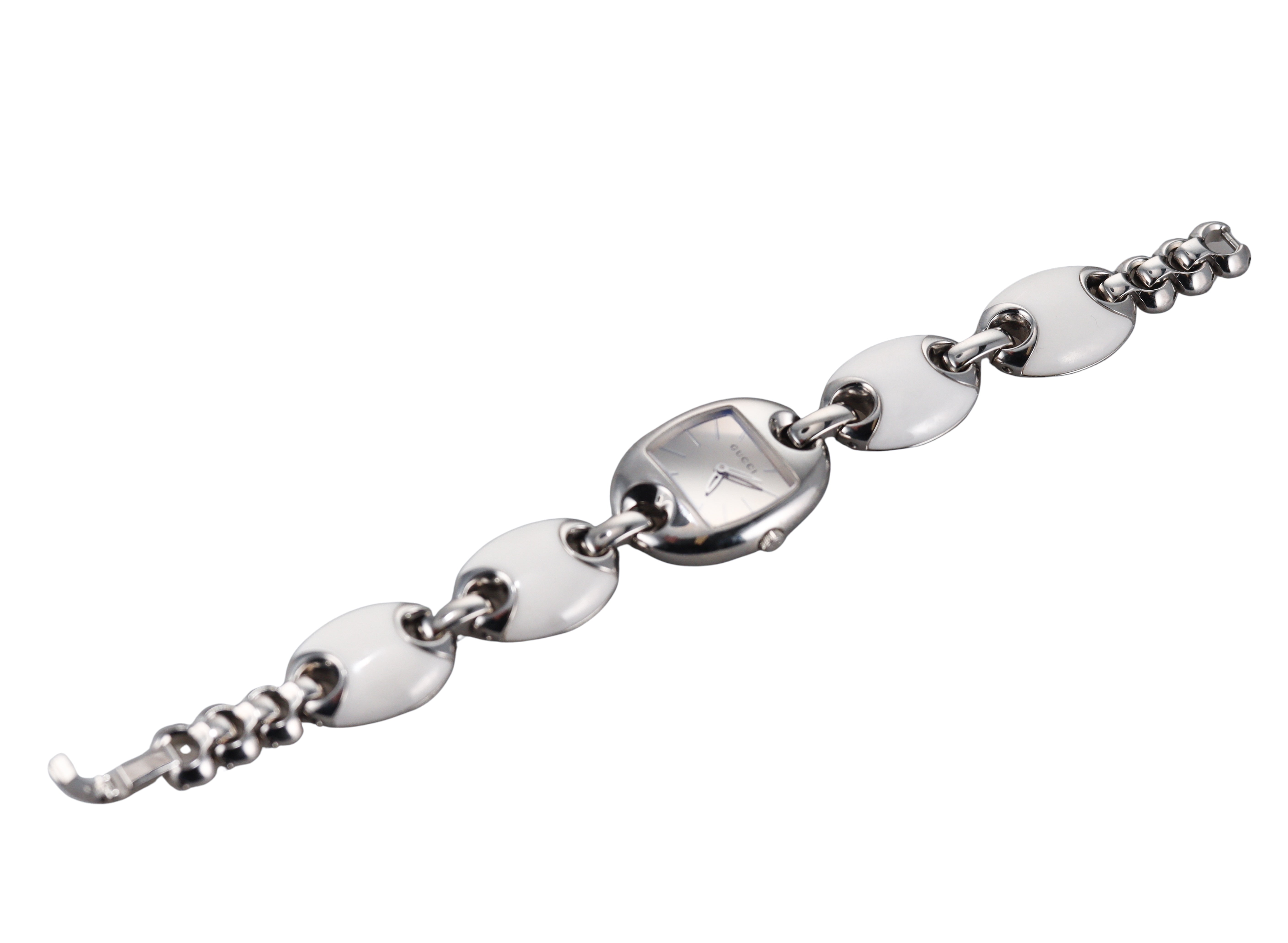 Gucci Marina Chain White Ceramic Steel Ladies Watch YA121515