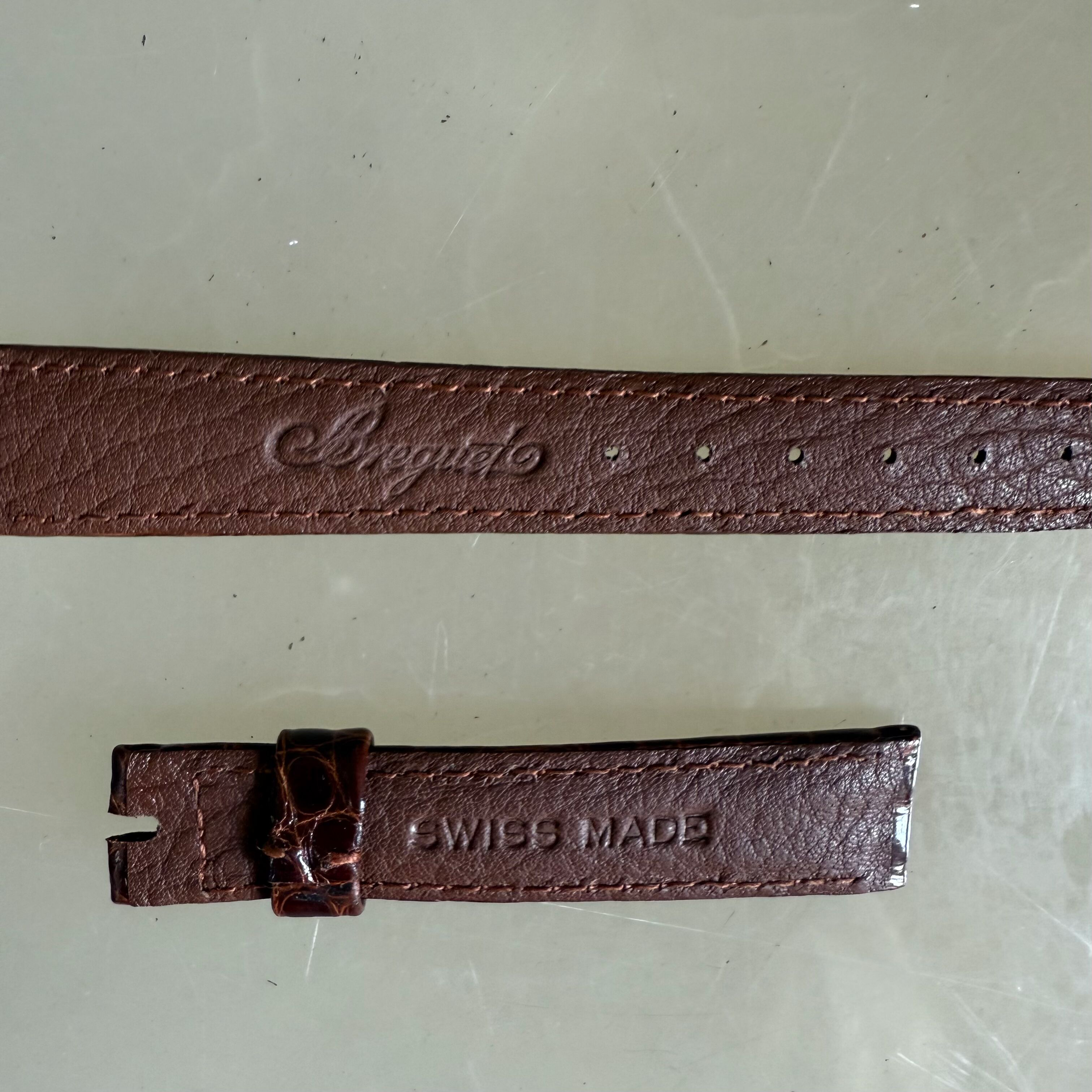 Authentic Breguet Shiny Brown Crocodile Watch Strap Band 14mm Padded & Stitched