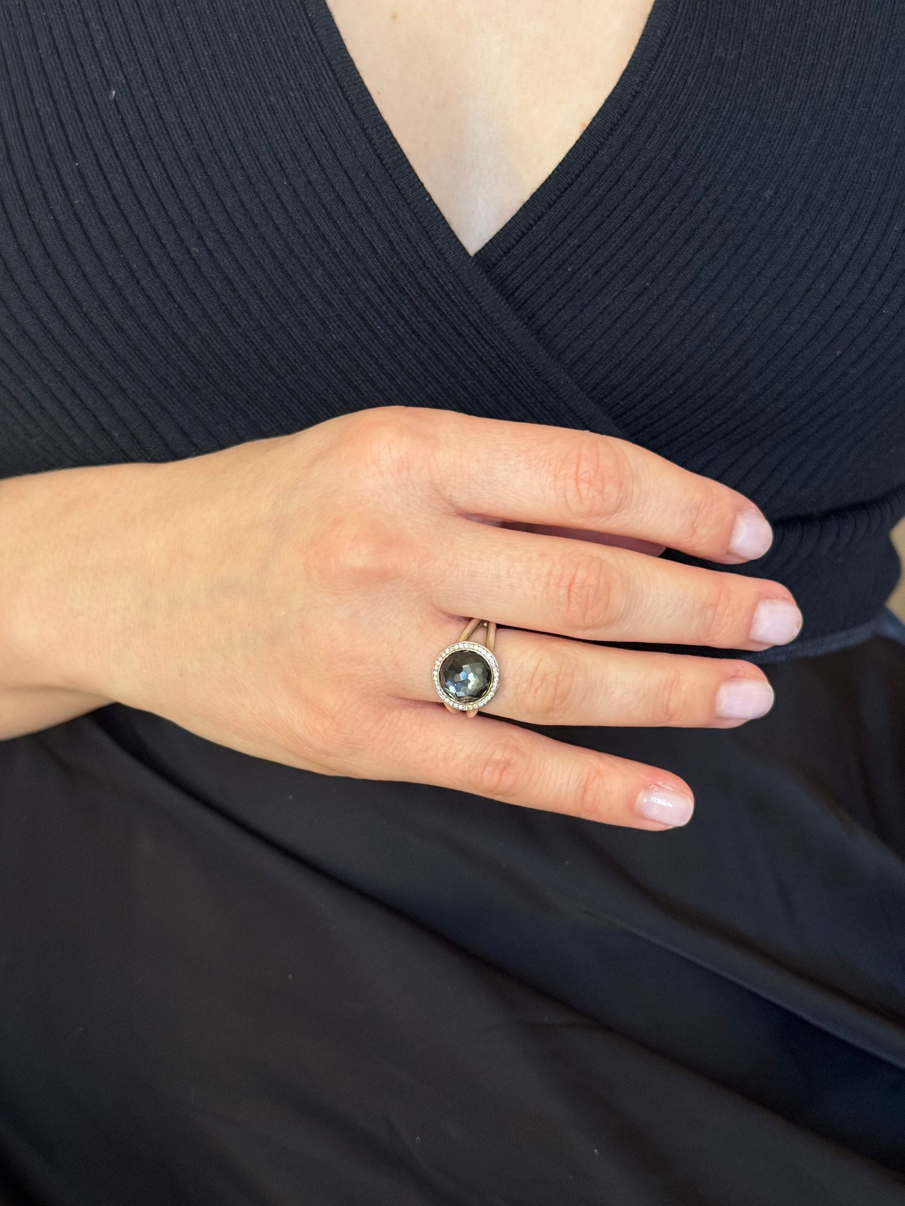 Ippolita Lollipop Sterling Silver Hematite Quartz Diamond Ring