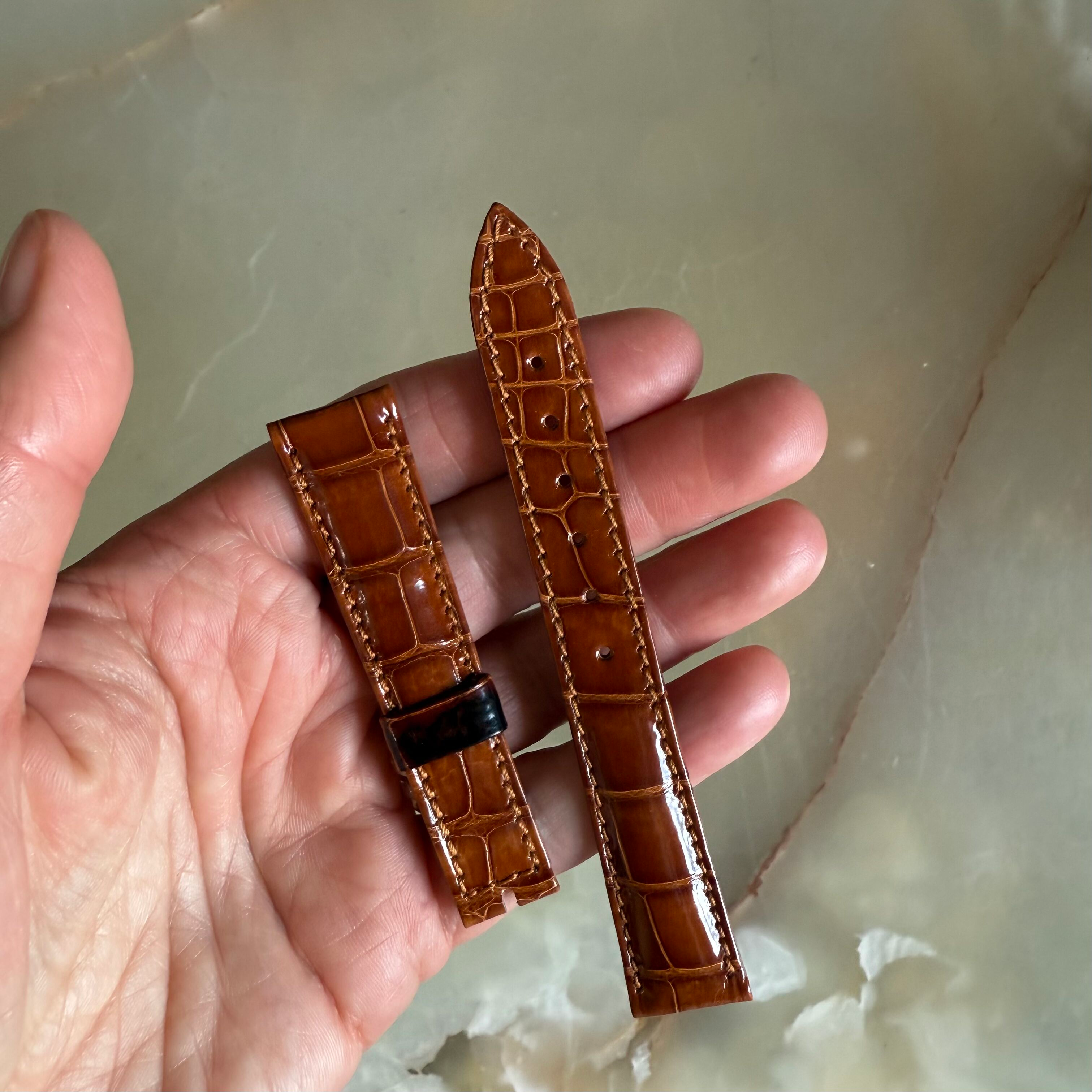 Authentic Breguet Shiny Brown Crocodile Watch Strap Band 17mm Padded & Stitched