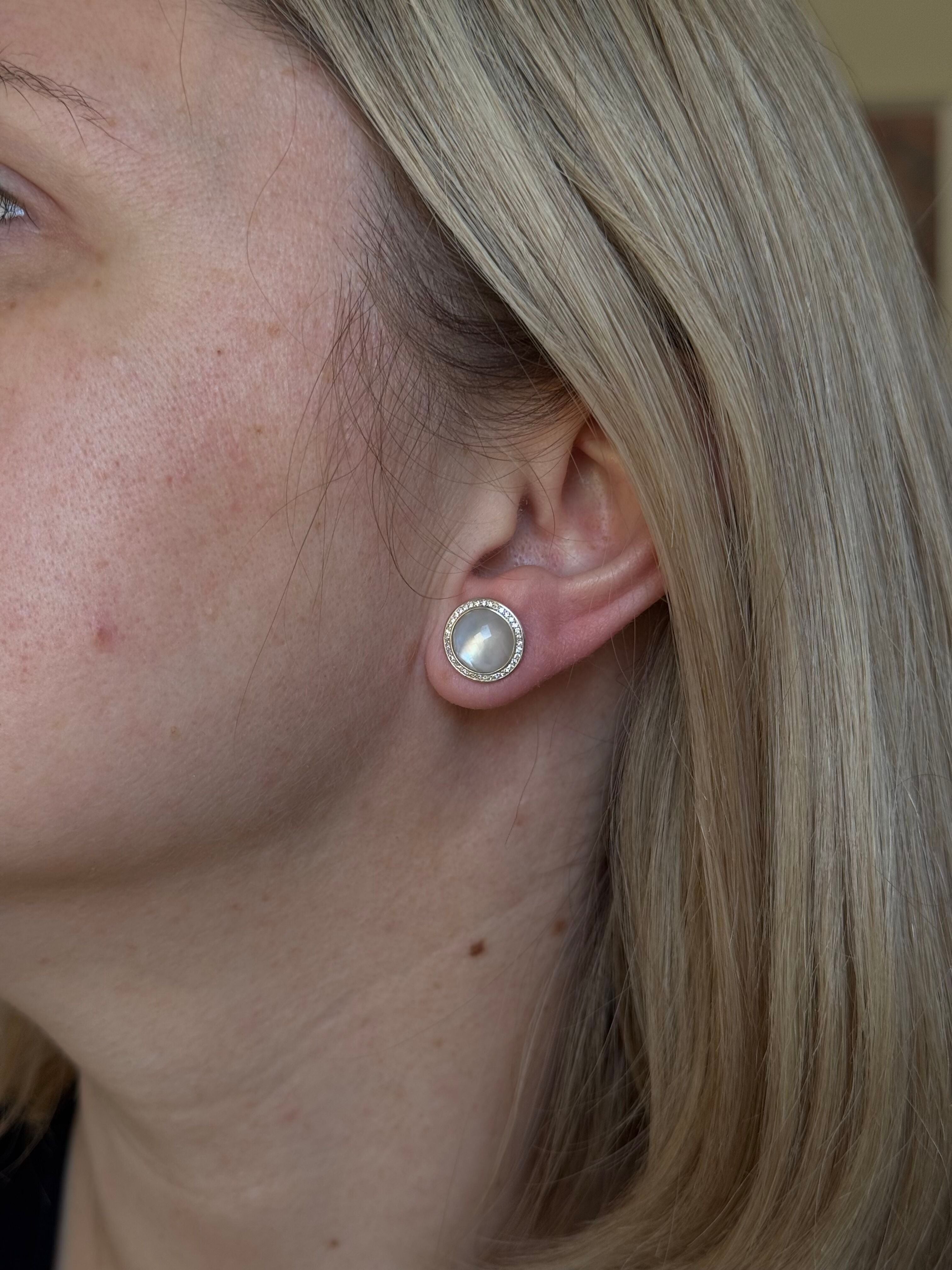 Ippolita Sterling Silver Diamond Mother of Pearl Stud Earrings