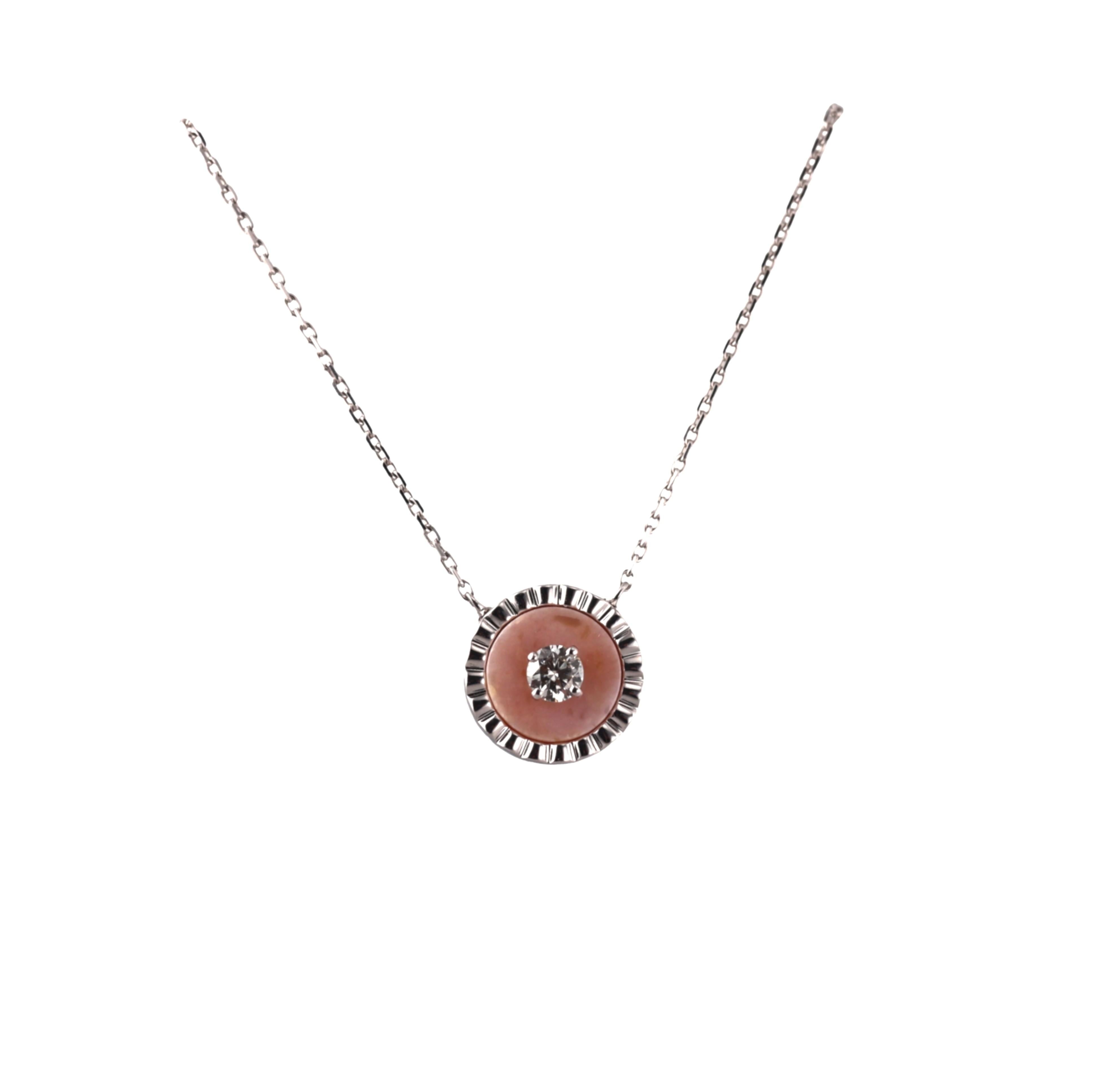 Marli 18k White Gold Diamond Pink Quartz Pendant Necklace