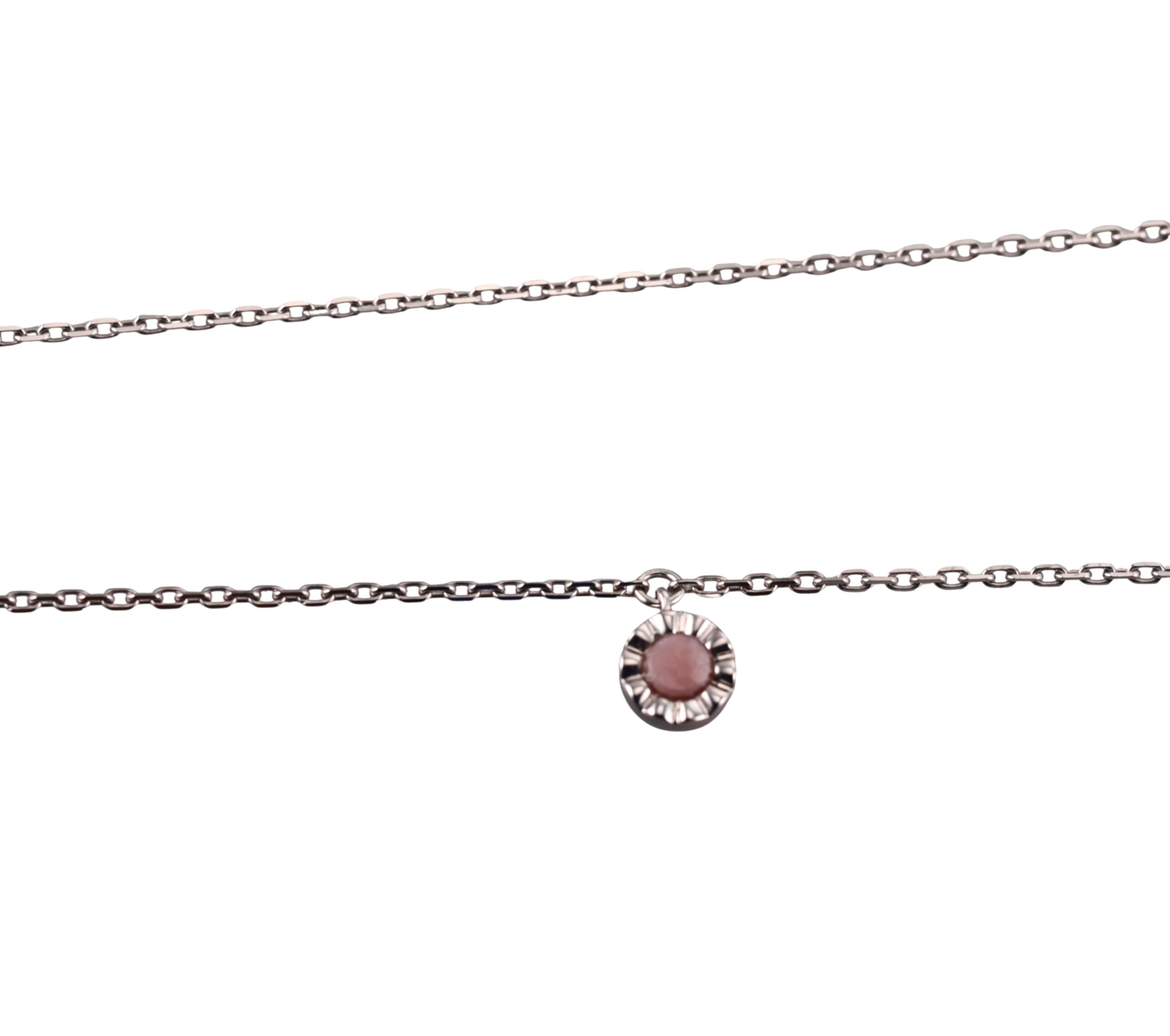 Marli 18k White Gold Diamond Pink Quartz Pendant Necklace