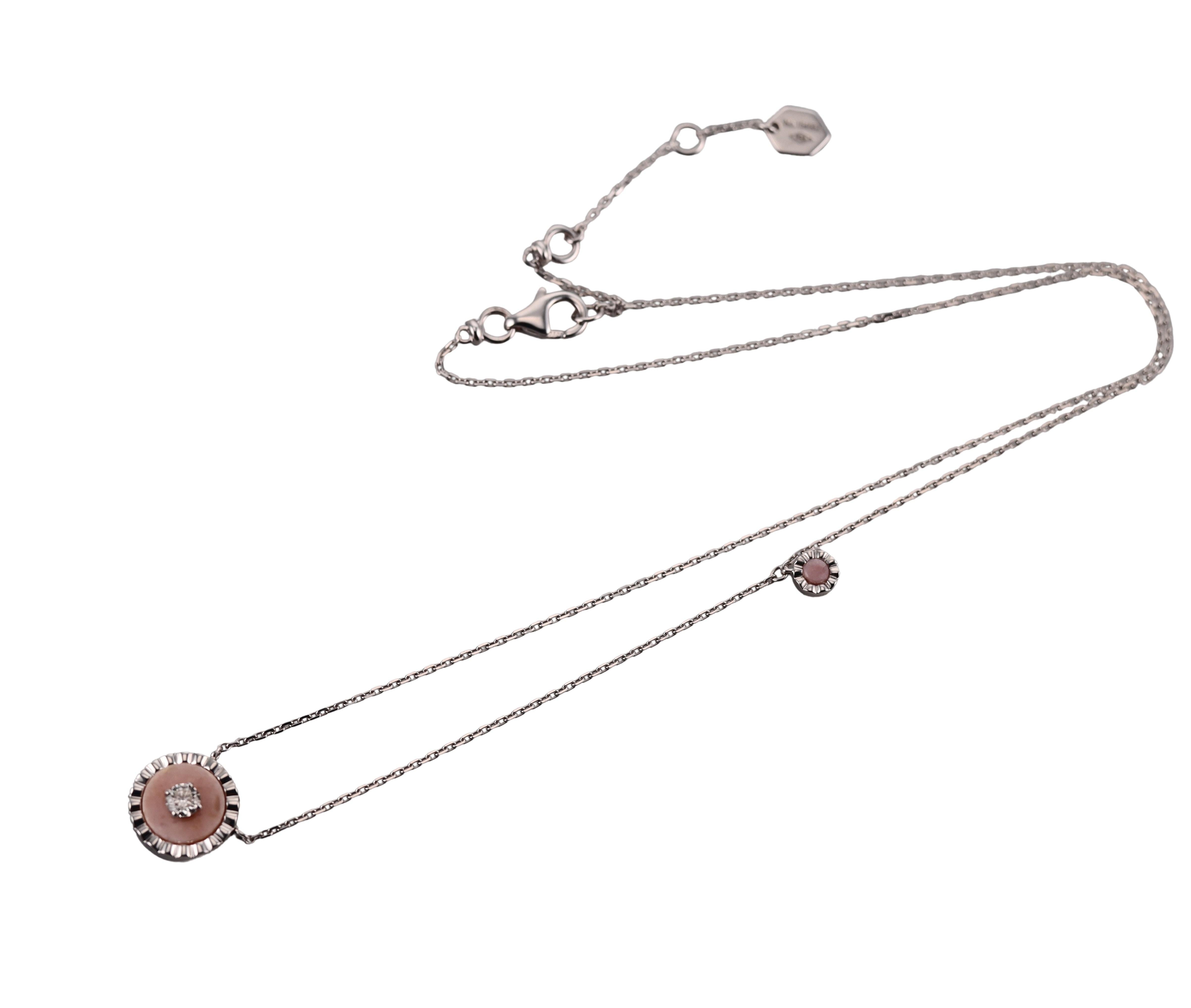 Marli 18k White Gold Diamond Pink Quartz Pendant Necklace