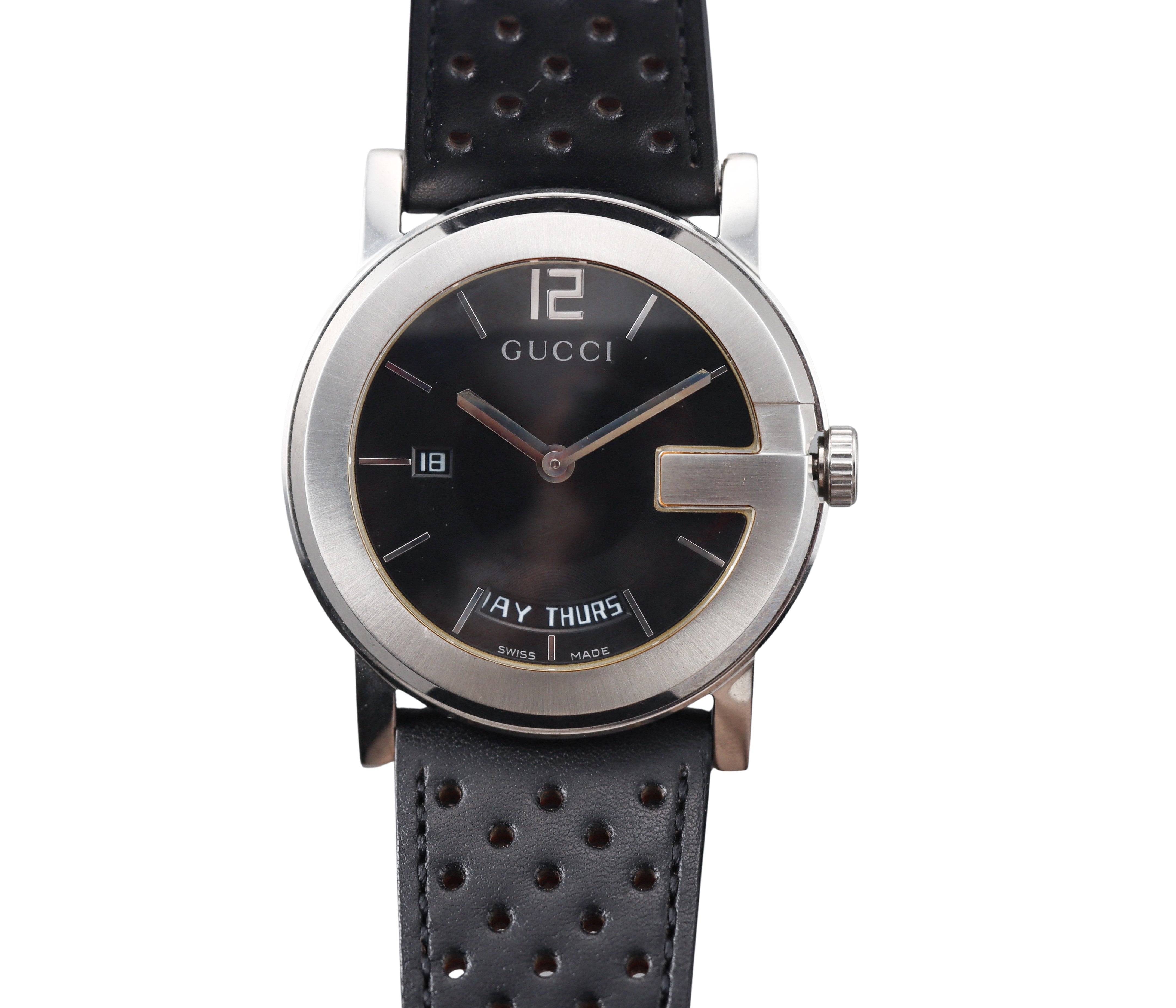 Gucci G Round Day Date Black Dial Steel Men's Watch YA101301