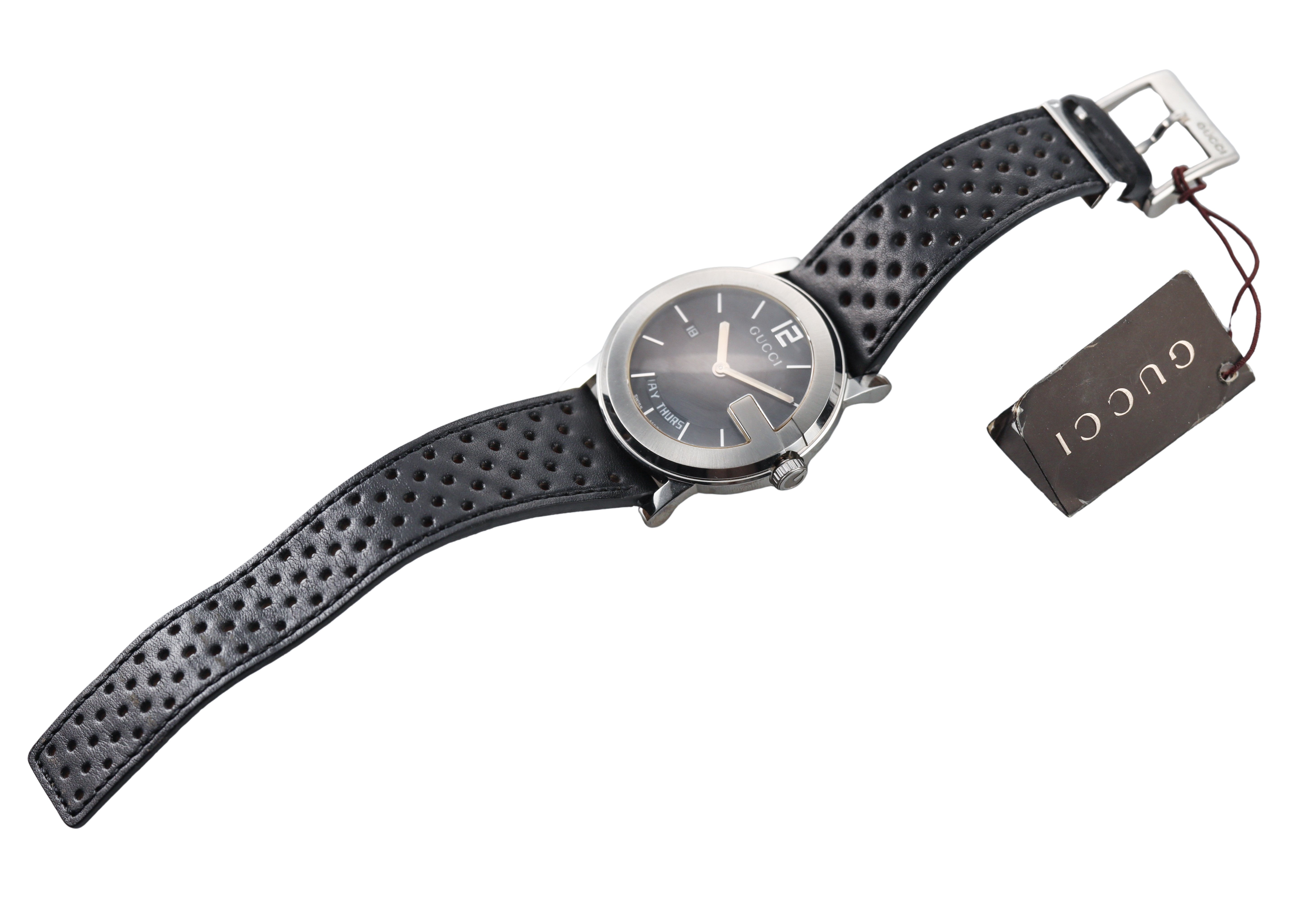 Gucci G Round Day Date Black Dial Steel Men's Watch YA101301