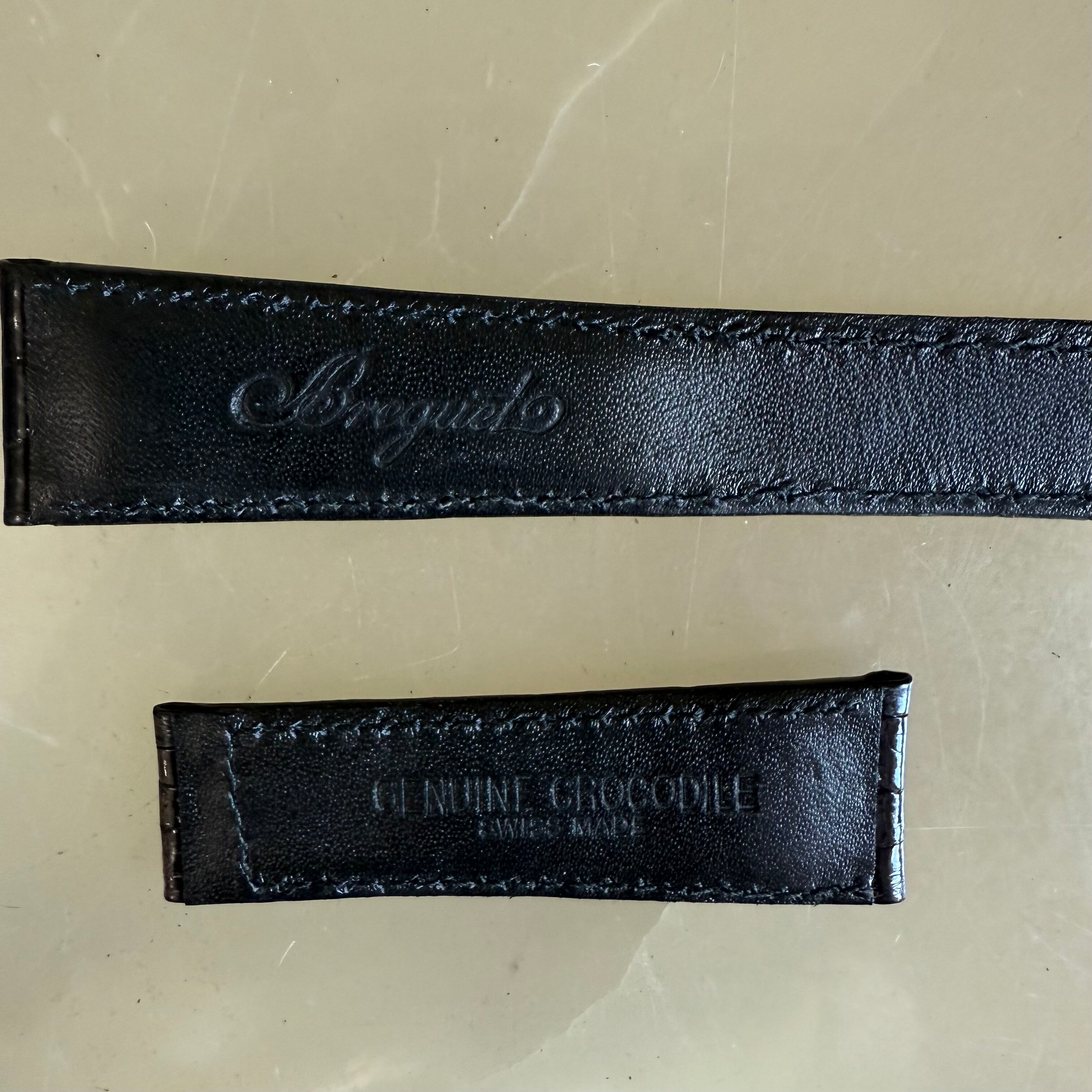 Authentic Breguet Black Crocodile Watch Strap Band 19mm Padded & Stitched