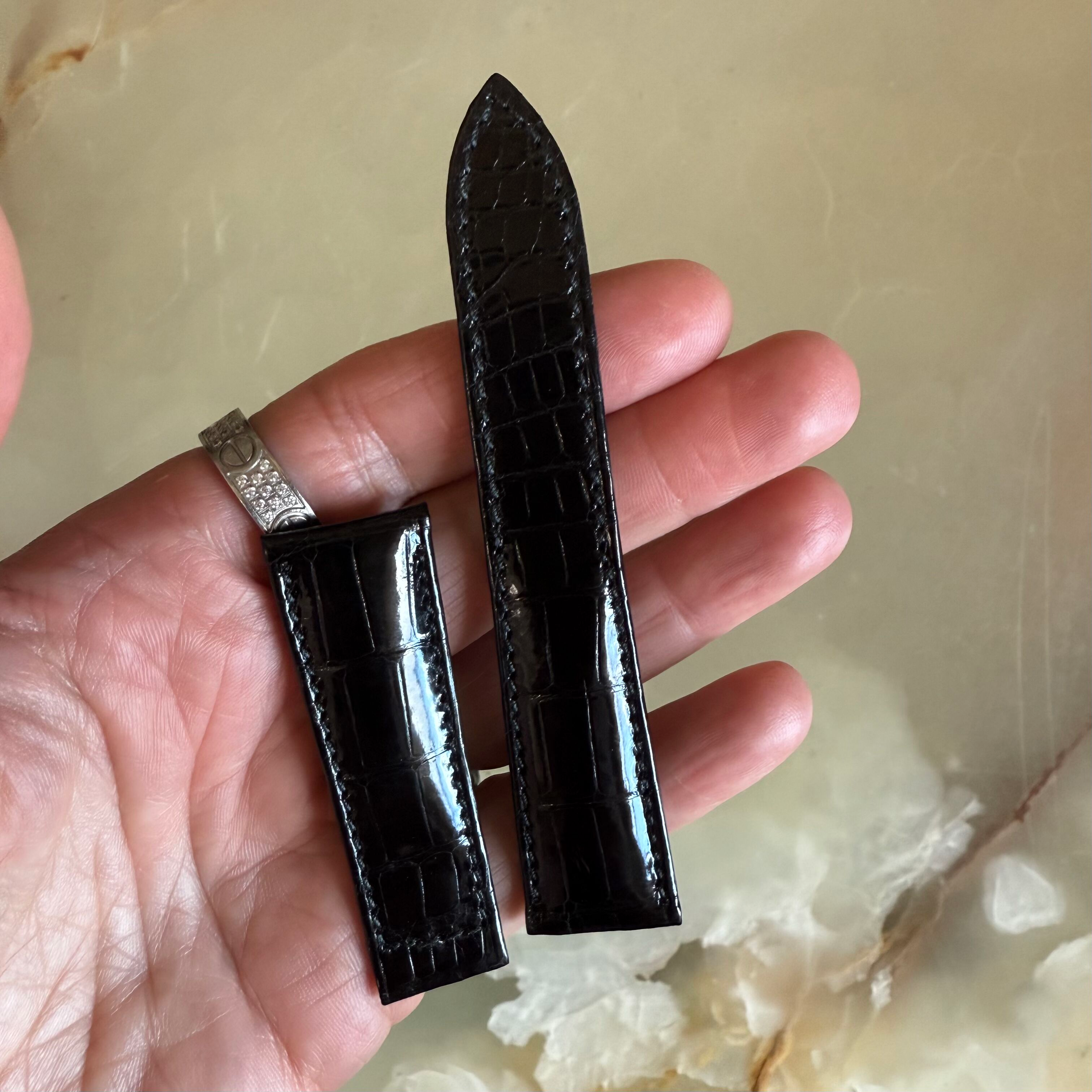 Authentic Breguet Black Crocodile Watch Strap Band 19mm Padded & Stitched
