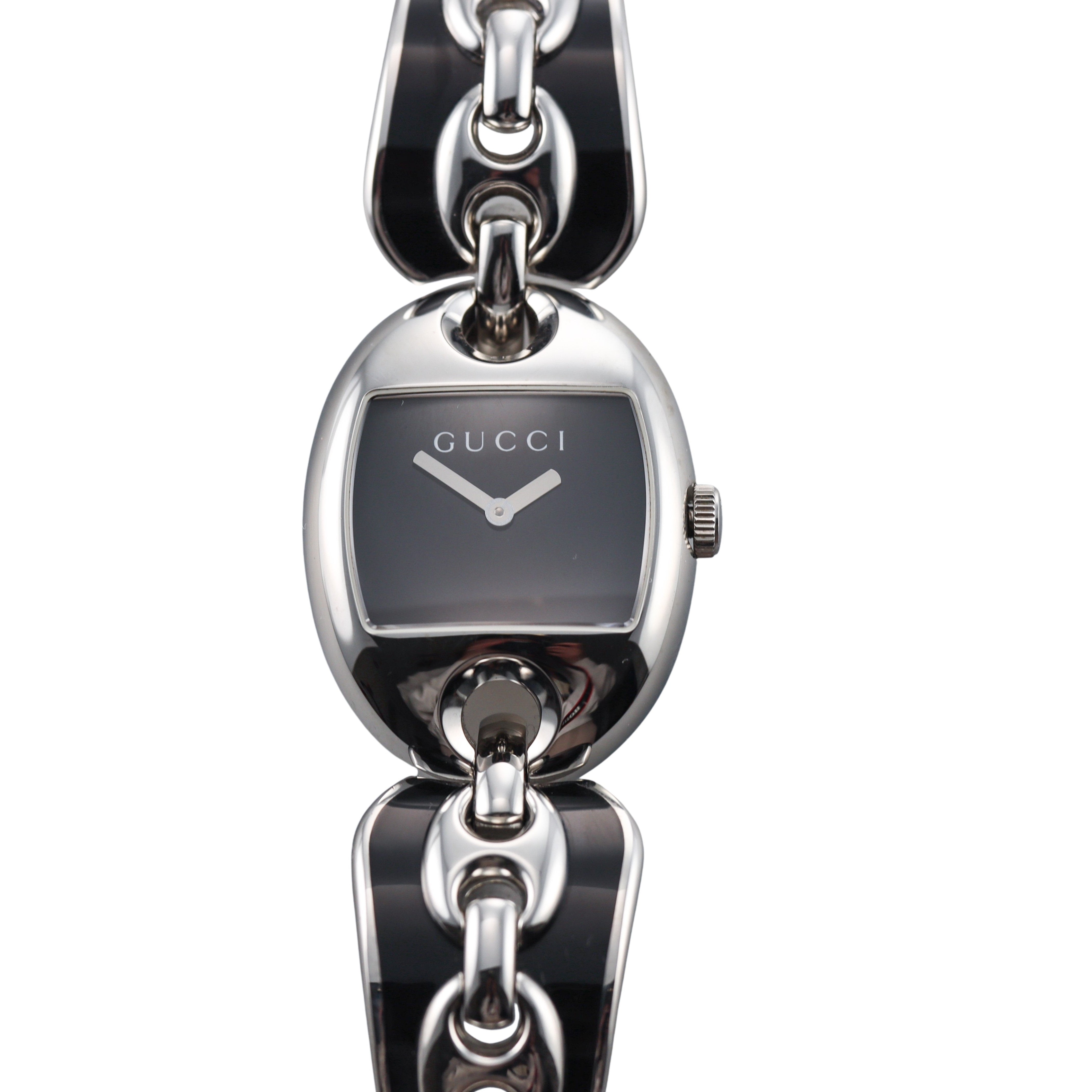 Gucci Marina Chain Black Lacquer Steel Ladies Watch YA121301