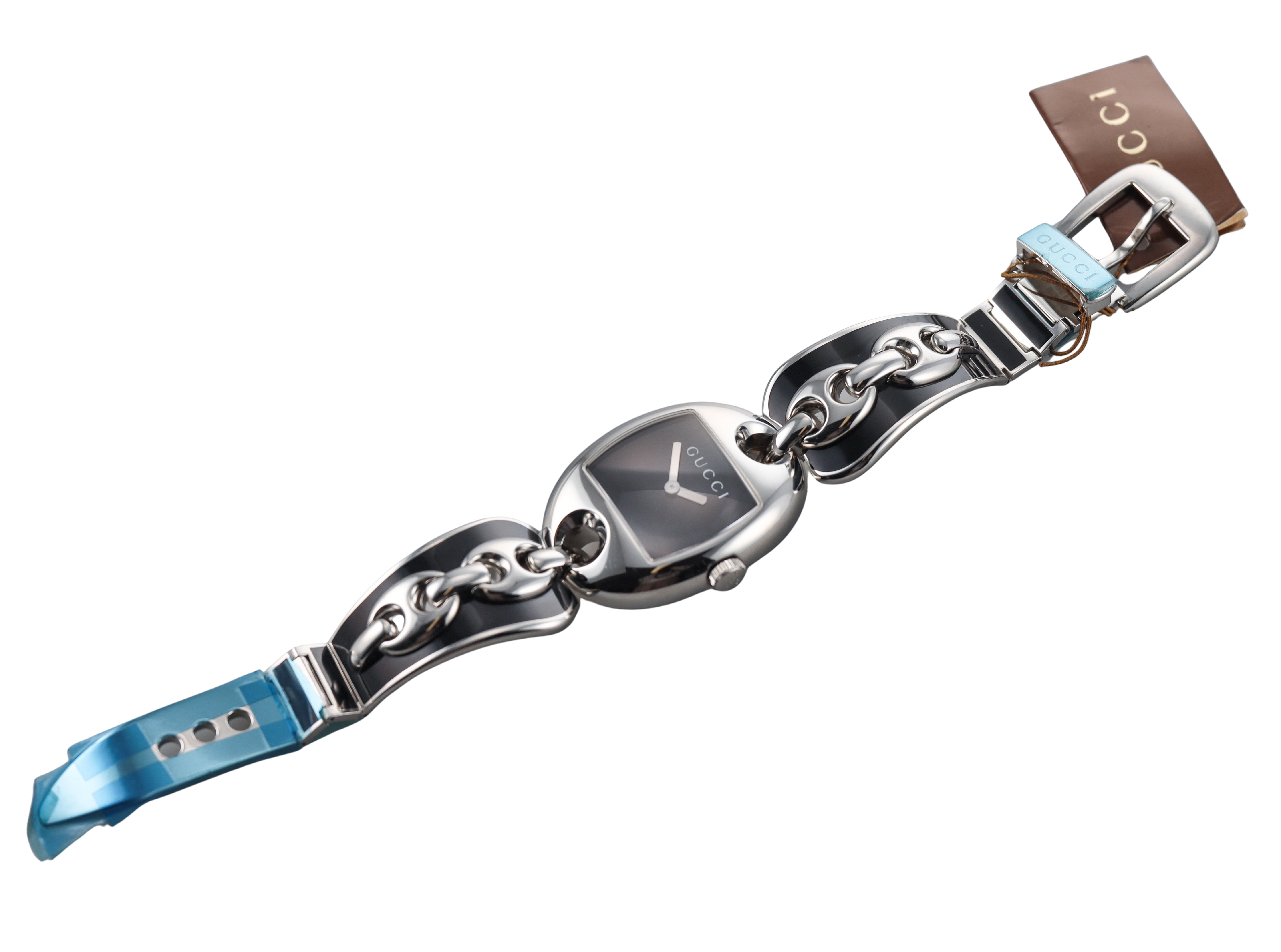 Gucci Marina Chain Black Lacquer Steel Ladies Watch YA121301