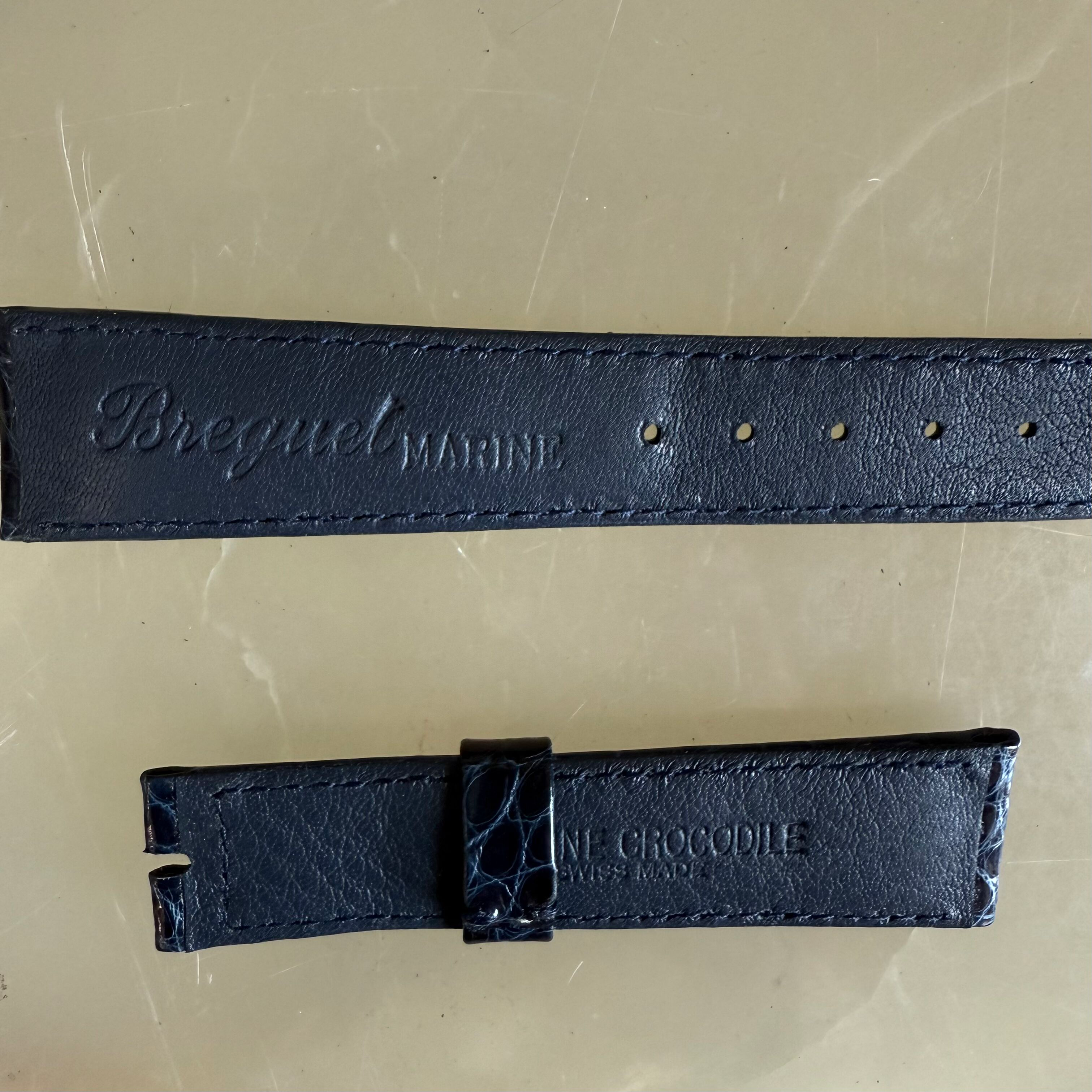 Authentic Breguet Blue Crocodile Watch Strap Band 19mm Padded & Stitched