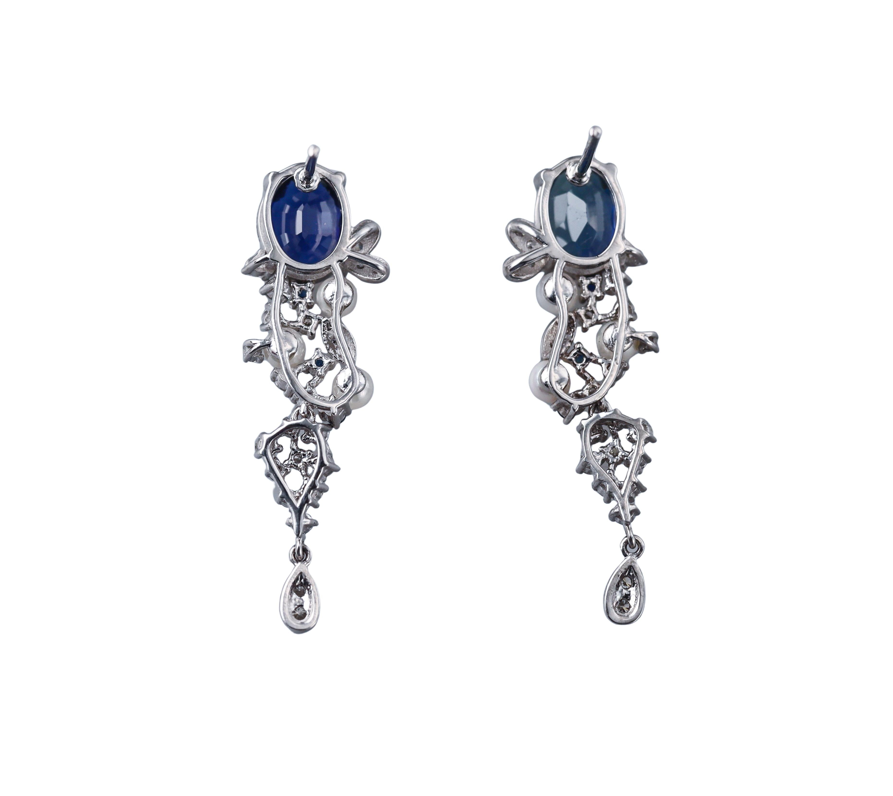 Platinum 3.24ct Sapphire Diamond Perl Earrings
