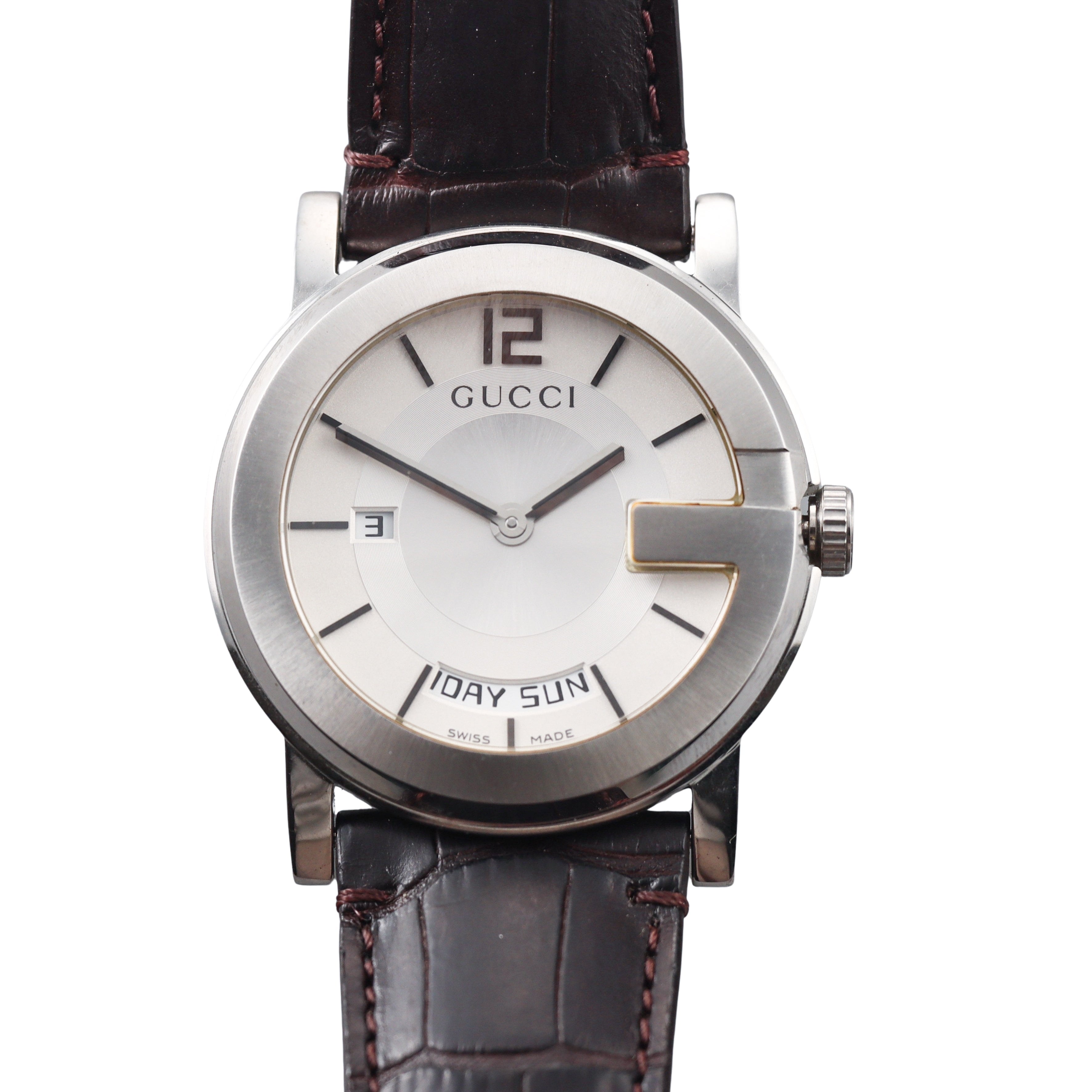 Gucci G Stainless Steel Day Date Watch 101M