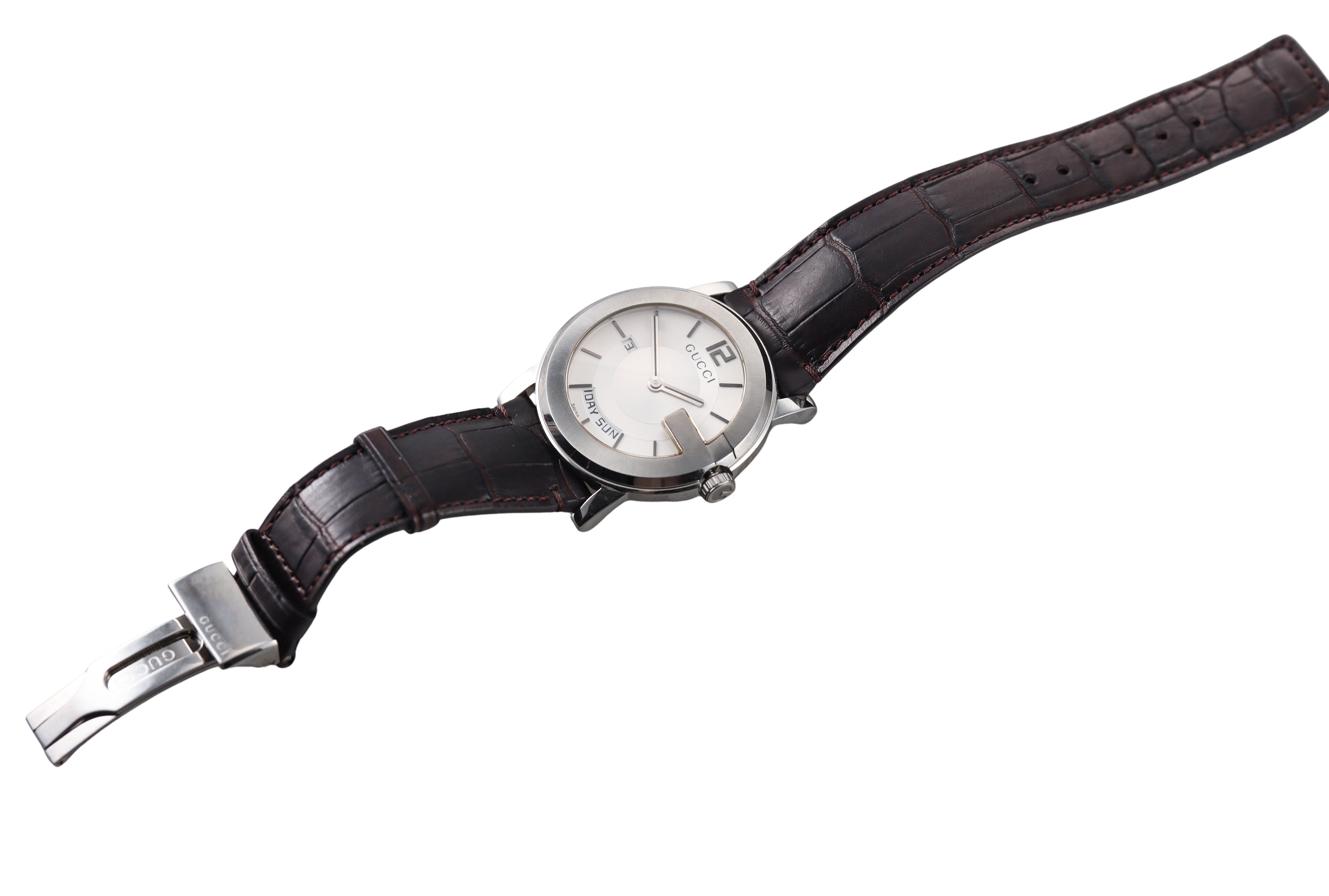 Gucci G Stainless Steel Day Date Watch 101M