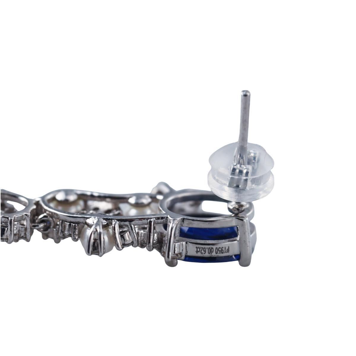 Platinum 3.24ct Sapphire Diamond Pearl Earrings
