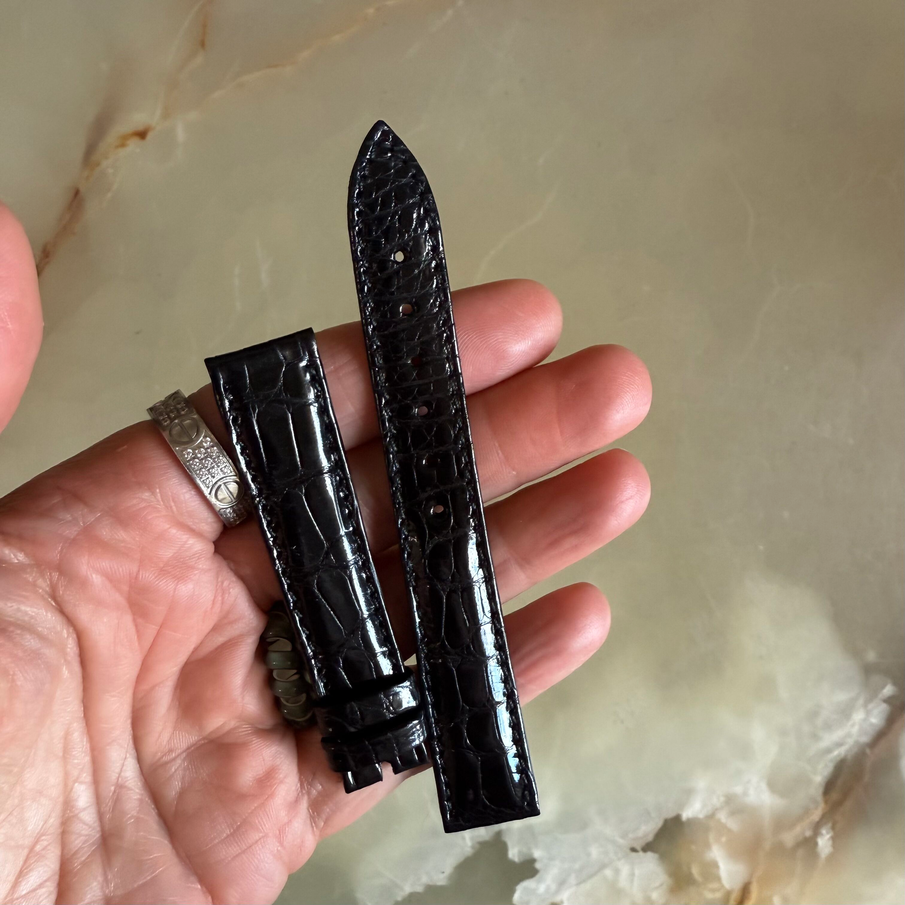 Authentic Breguet Black Shiny Crocodile Watch Strap Band 16mm Padded & Stitched