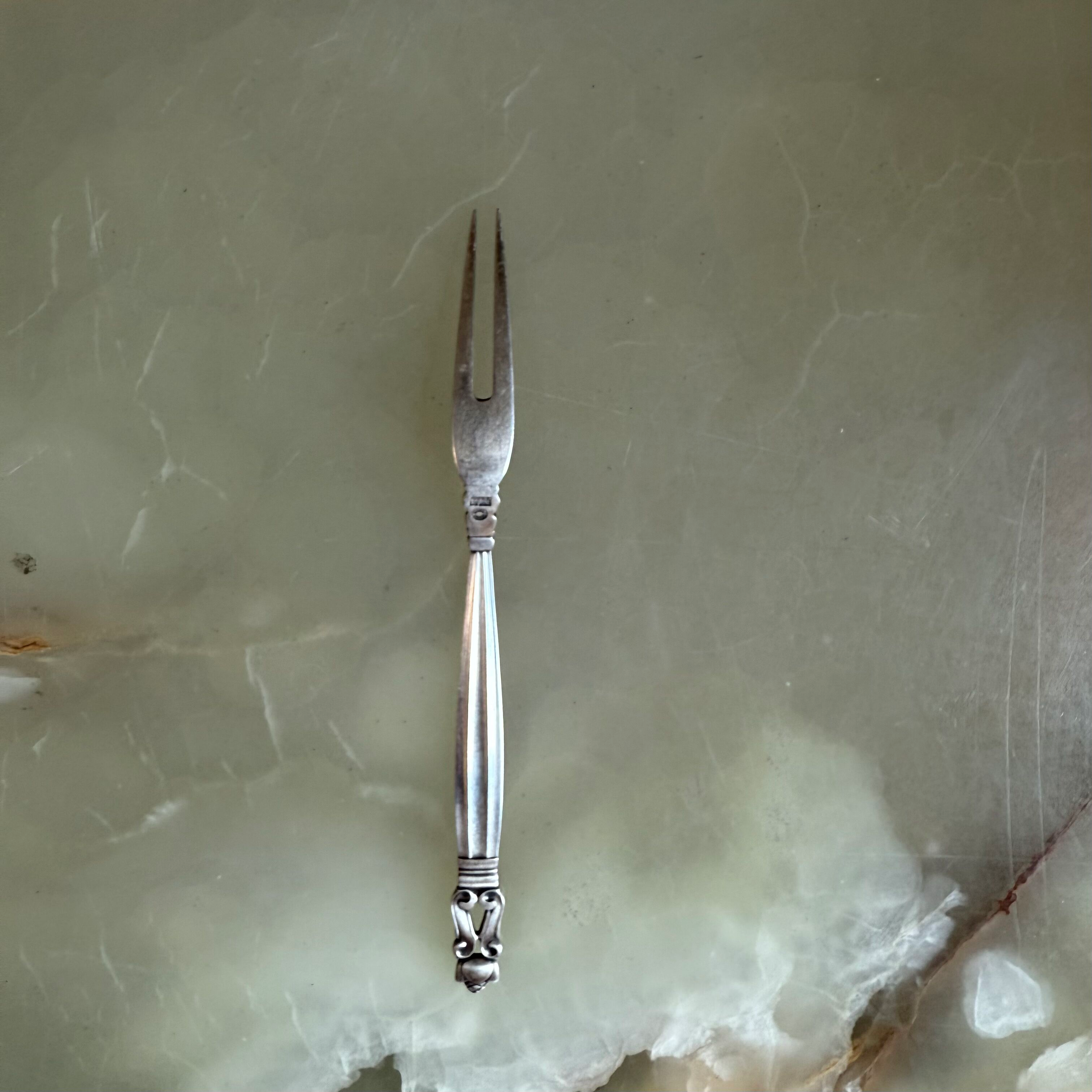 Georg Jensen Acorn Sterling 2 Tine Serving Fork