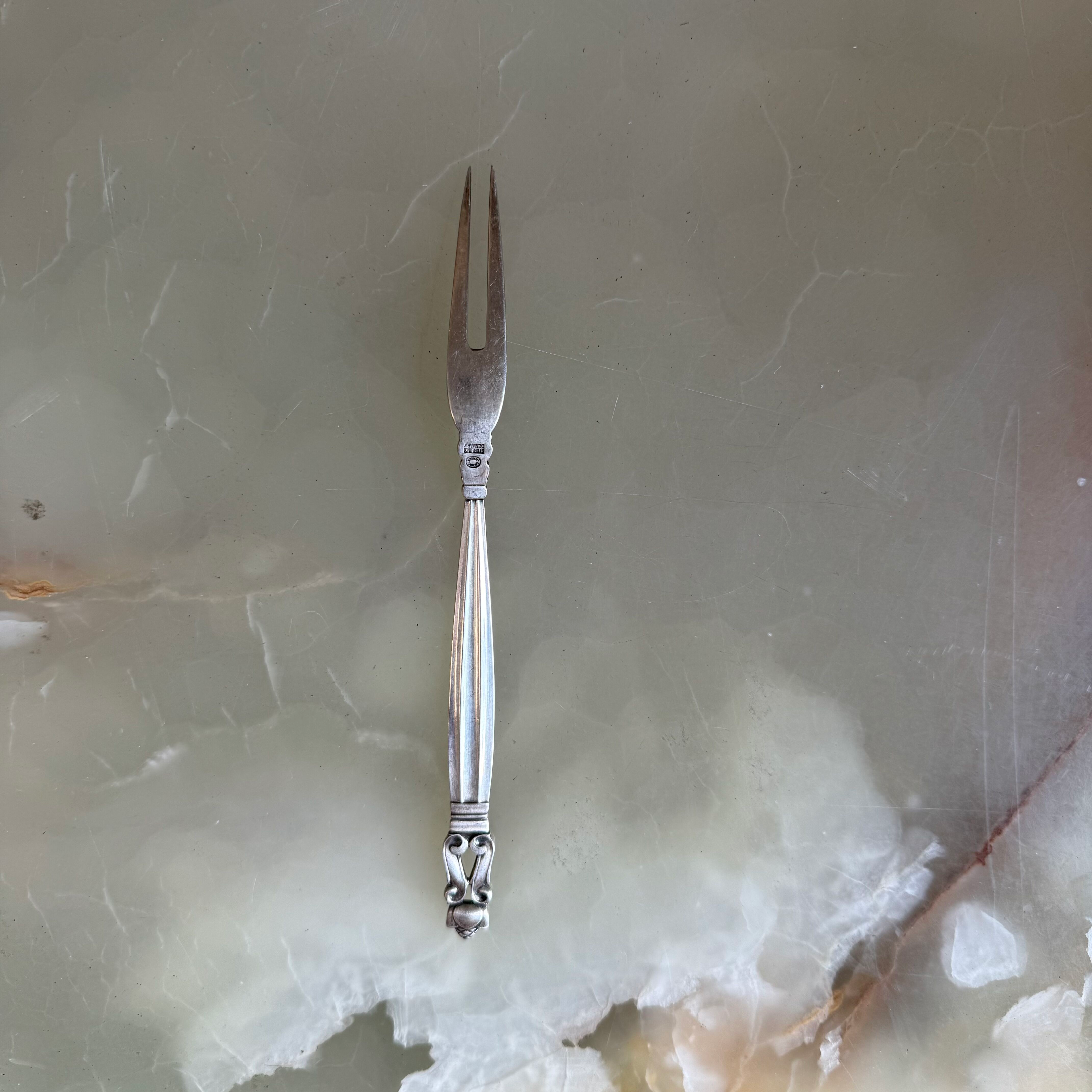 Georg Jensen Acorn Sterling 2 Tine Serving Fork
