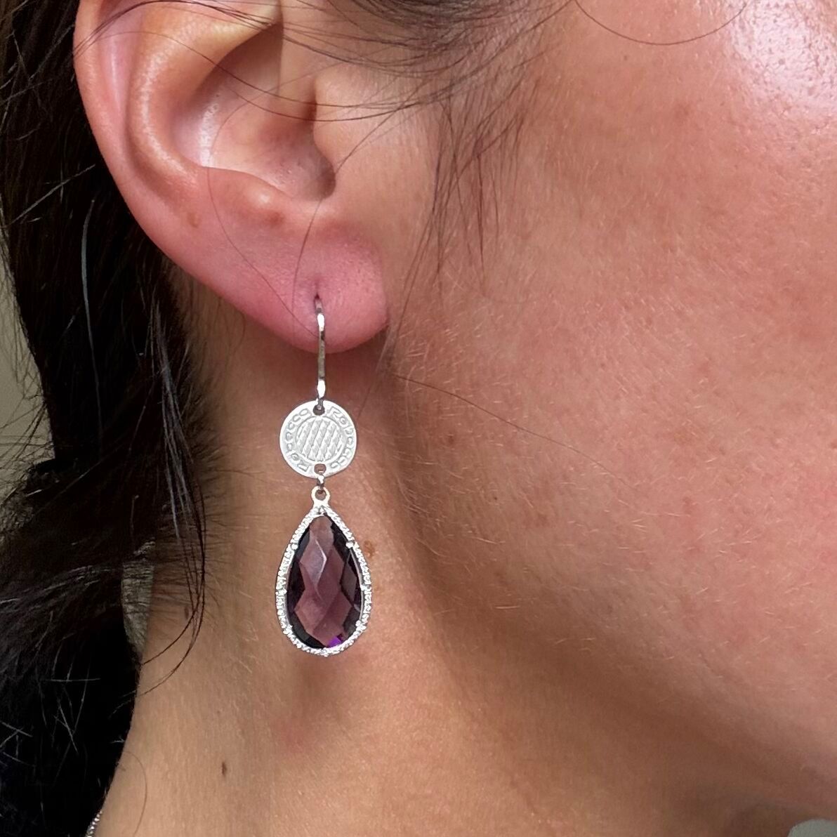 Rebecca Sterling Silver Amethyst Drop Earrings