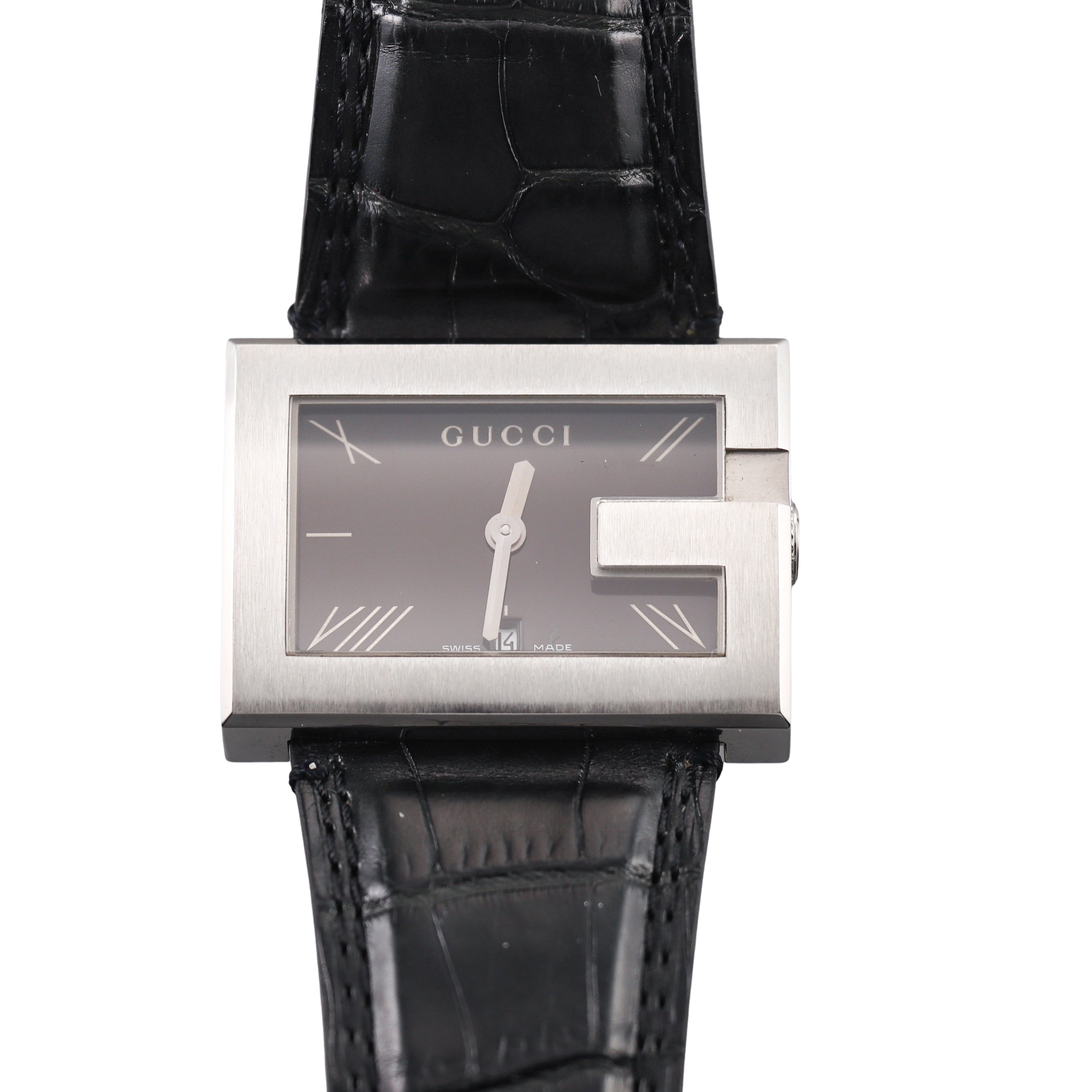 Gucci G Rectangle Steel Black Dial Watch YA100302