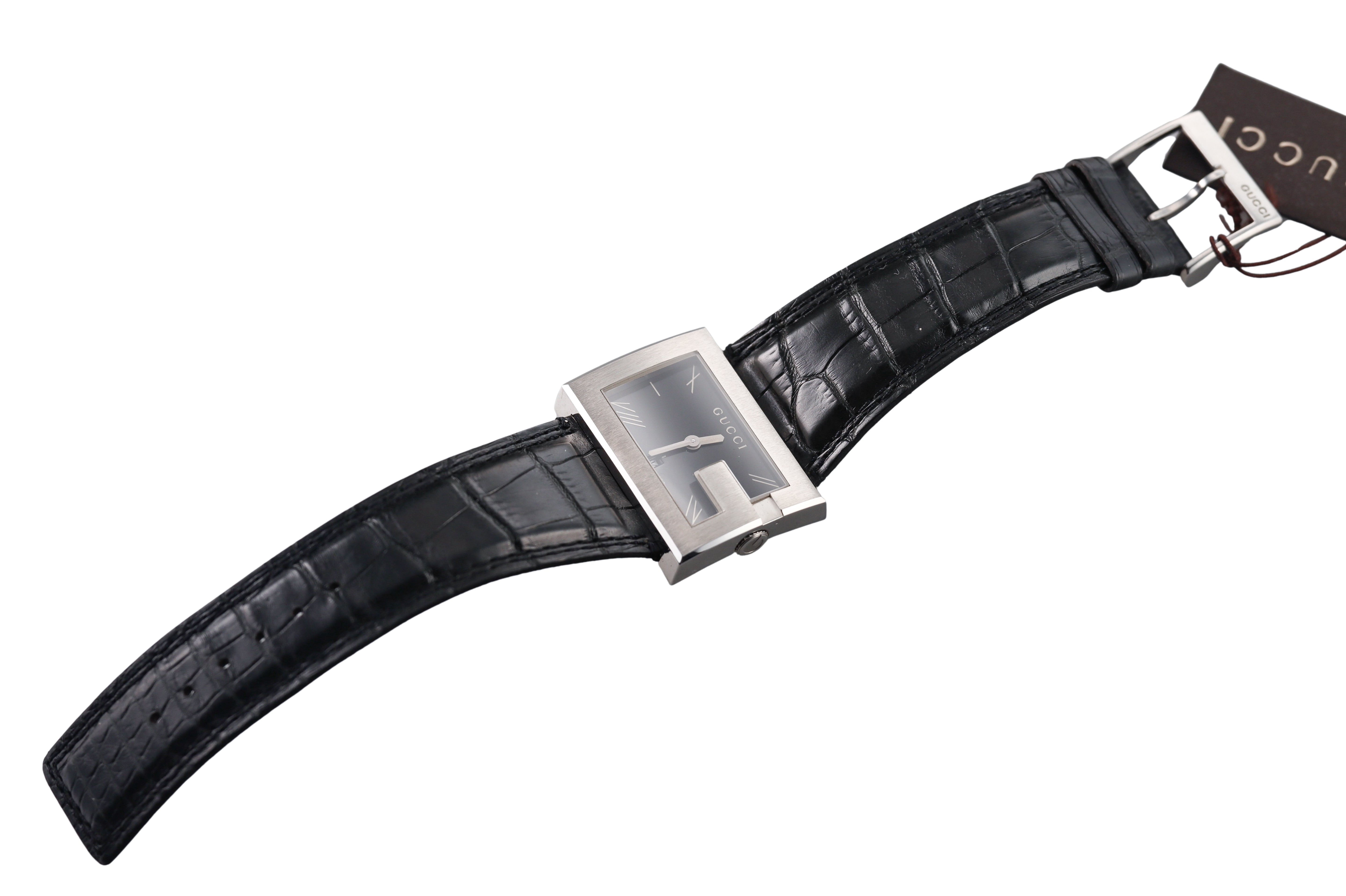 Gucci G Rectangle Steel Black Dial Watch YA100302