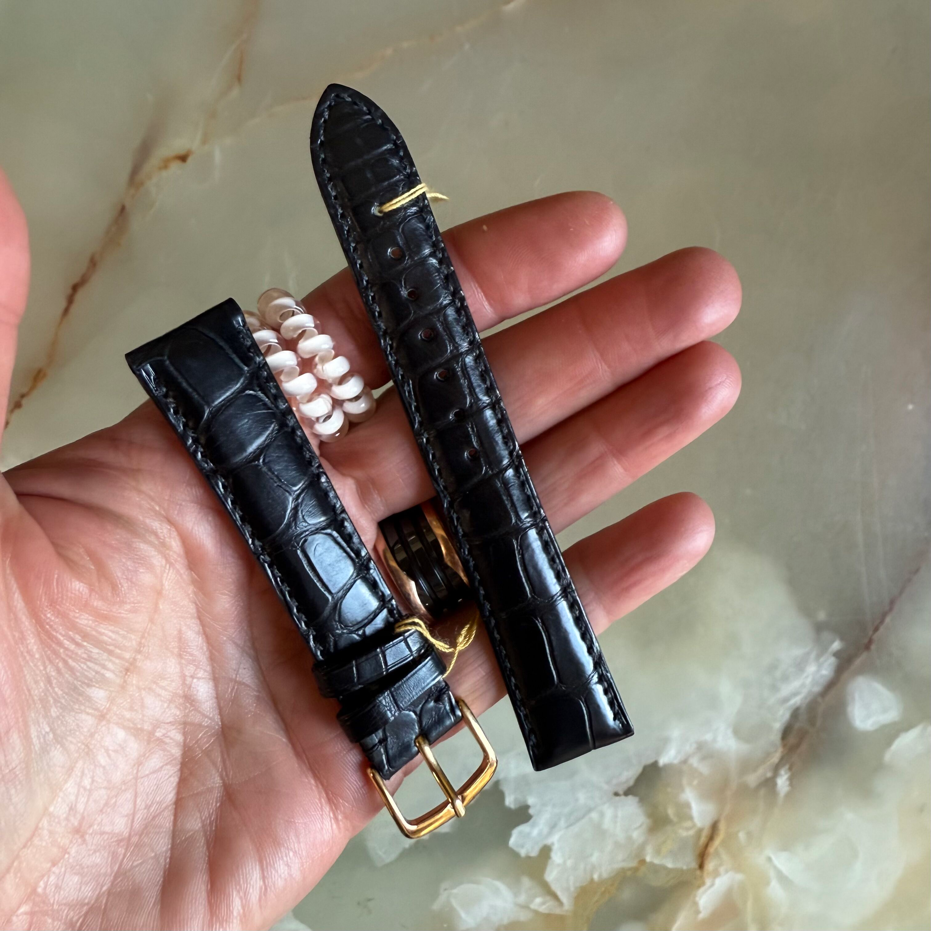 Genuine Alligator Watch Strap Band 18mm Padded & Stitched with Buckle