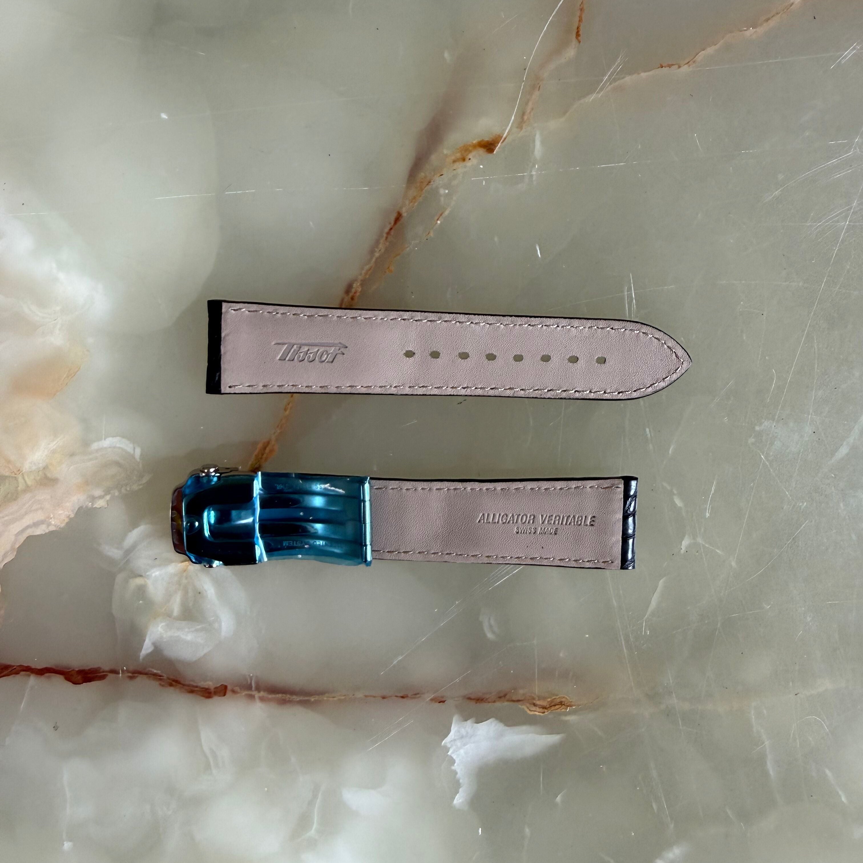 Authentic Tissot Black Alligator Watch Strap Band 20mm w Buckle