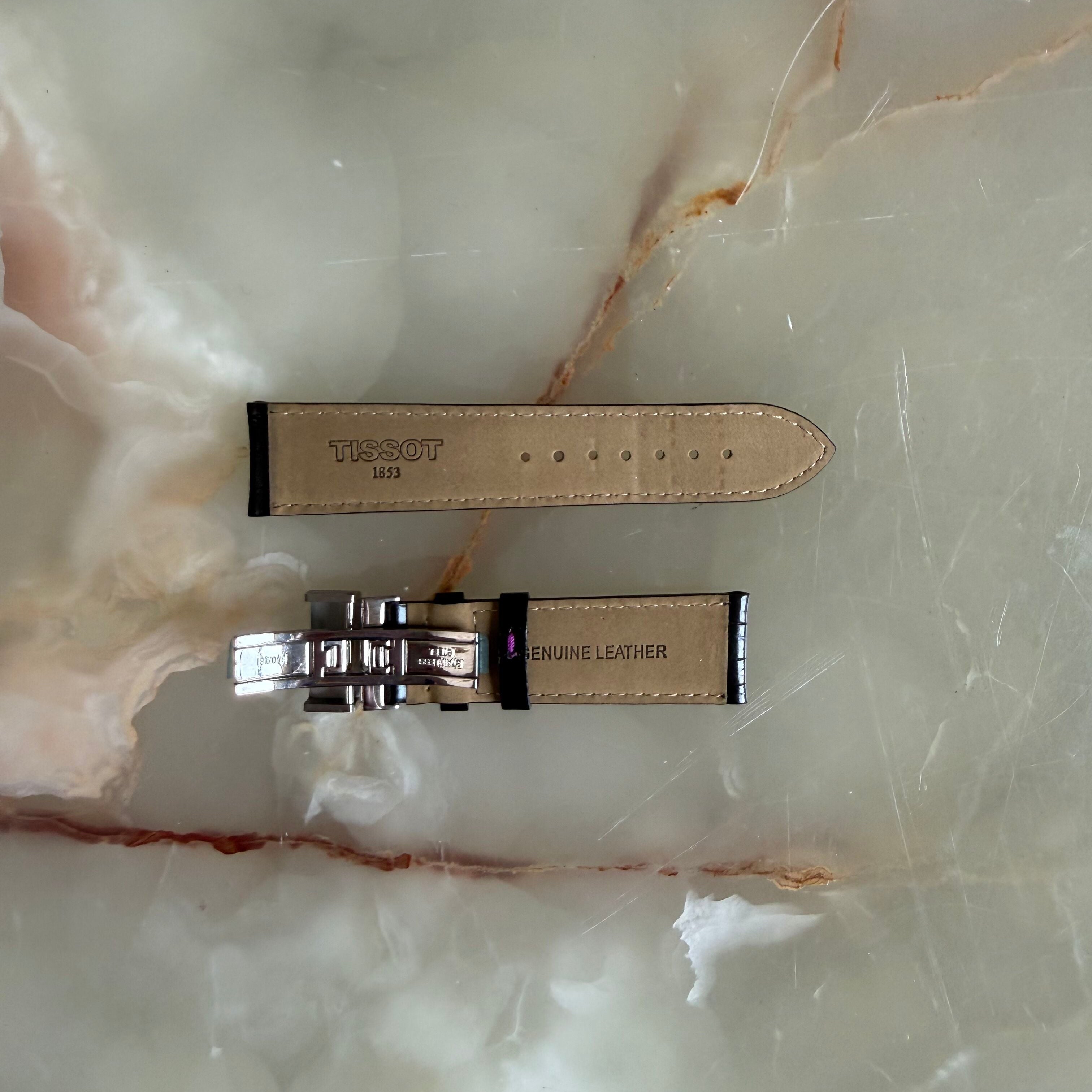 Authentic Tissot Black Leather Watch Strap Band 20mm with Buckle