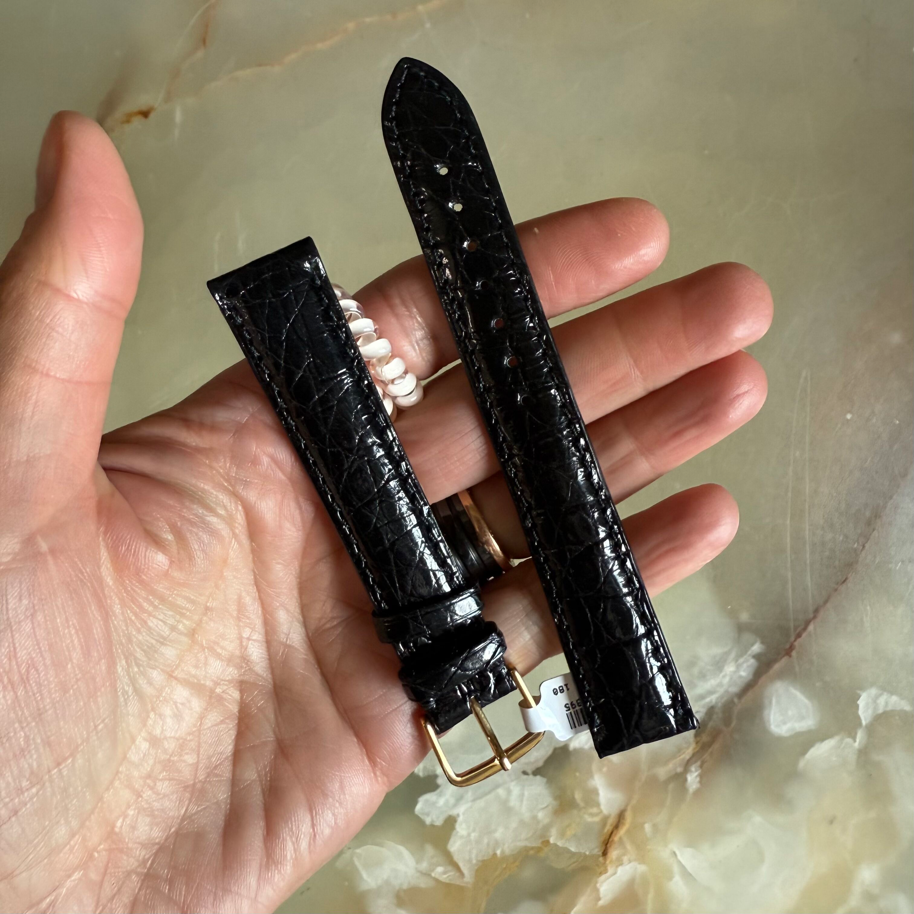 Genuine Alligator Black Watch Strap Band 18mm Padded & Stitched with Buckle