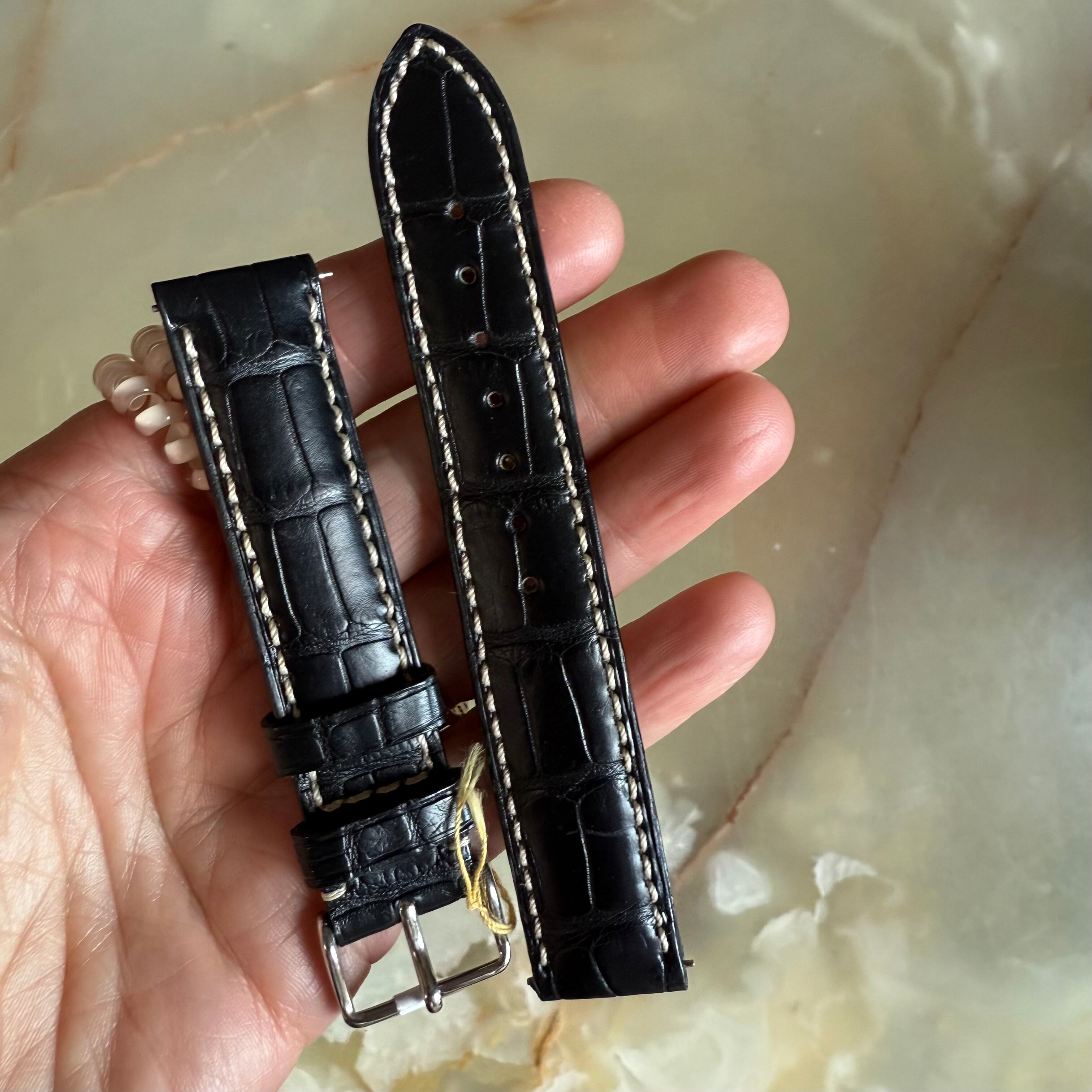 Genuine Alligator Black Watch Strap Band 18mm Padded & Stitched with Buckle