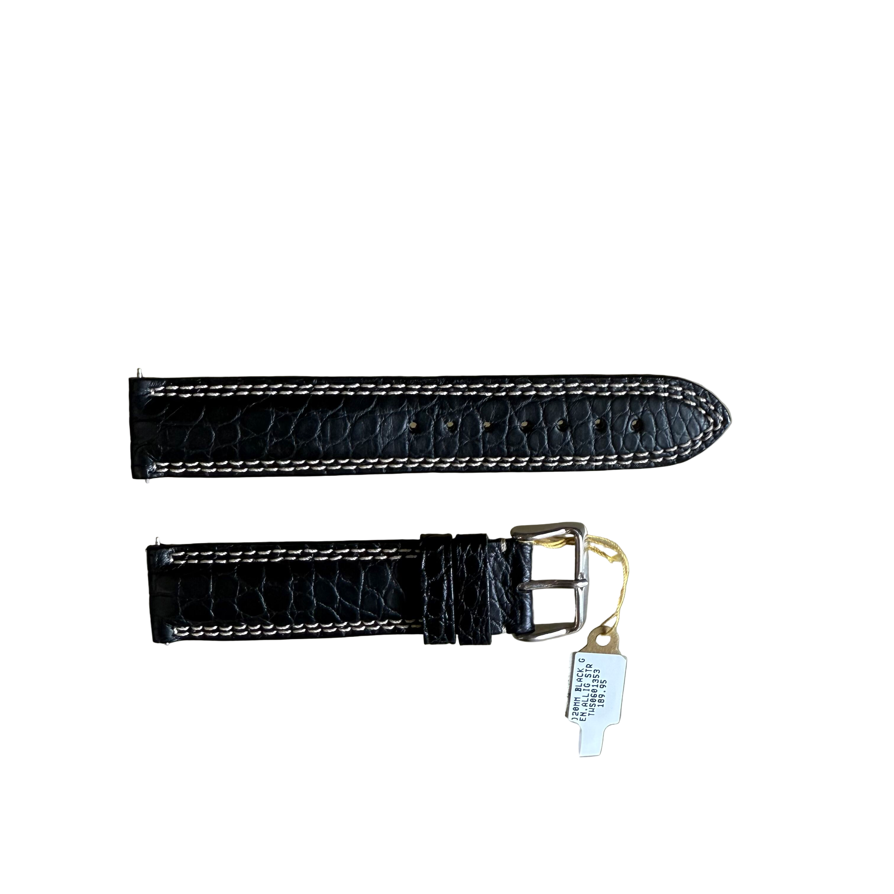 Genuine Alligator Black Watch Strap Band 20mm Padded & Stitched with Buckle