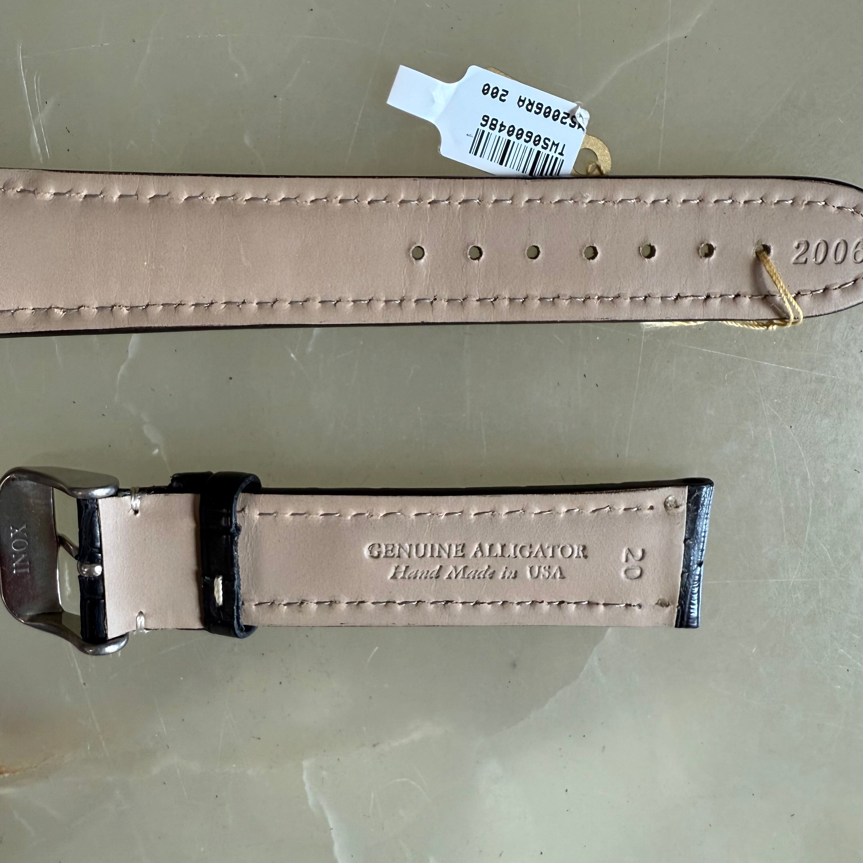 Genuine Alligator Black Watch Strap Band 20mm Padded & Stitched with Buckle