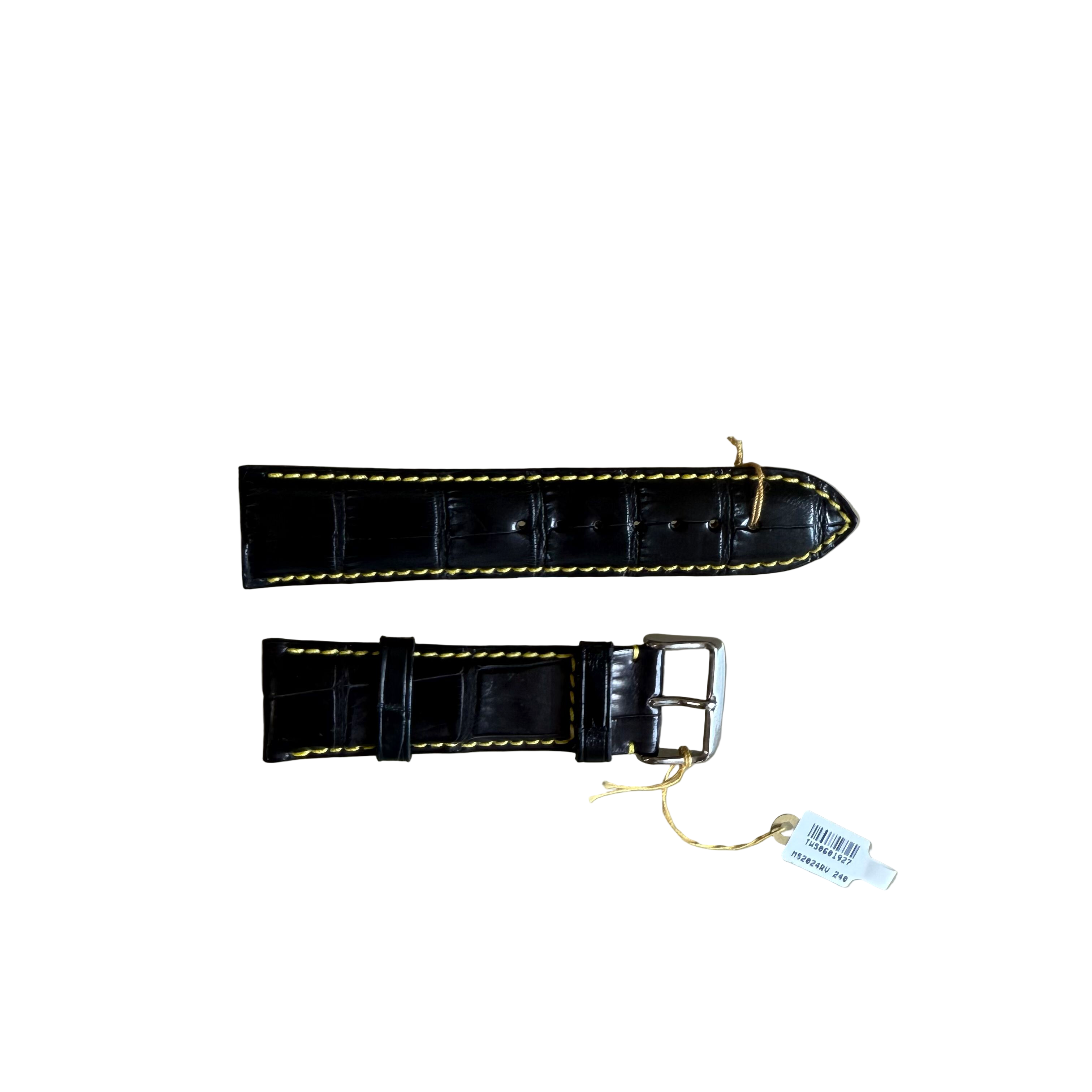 Genuine Alligator Black Watch Strap Band 24mm Padded & Stitched with Buckle