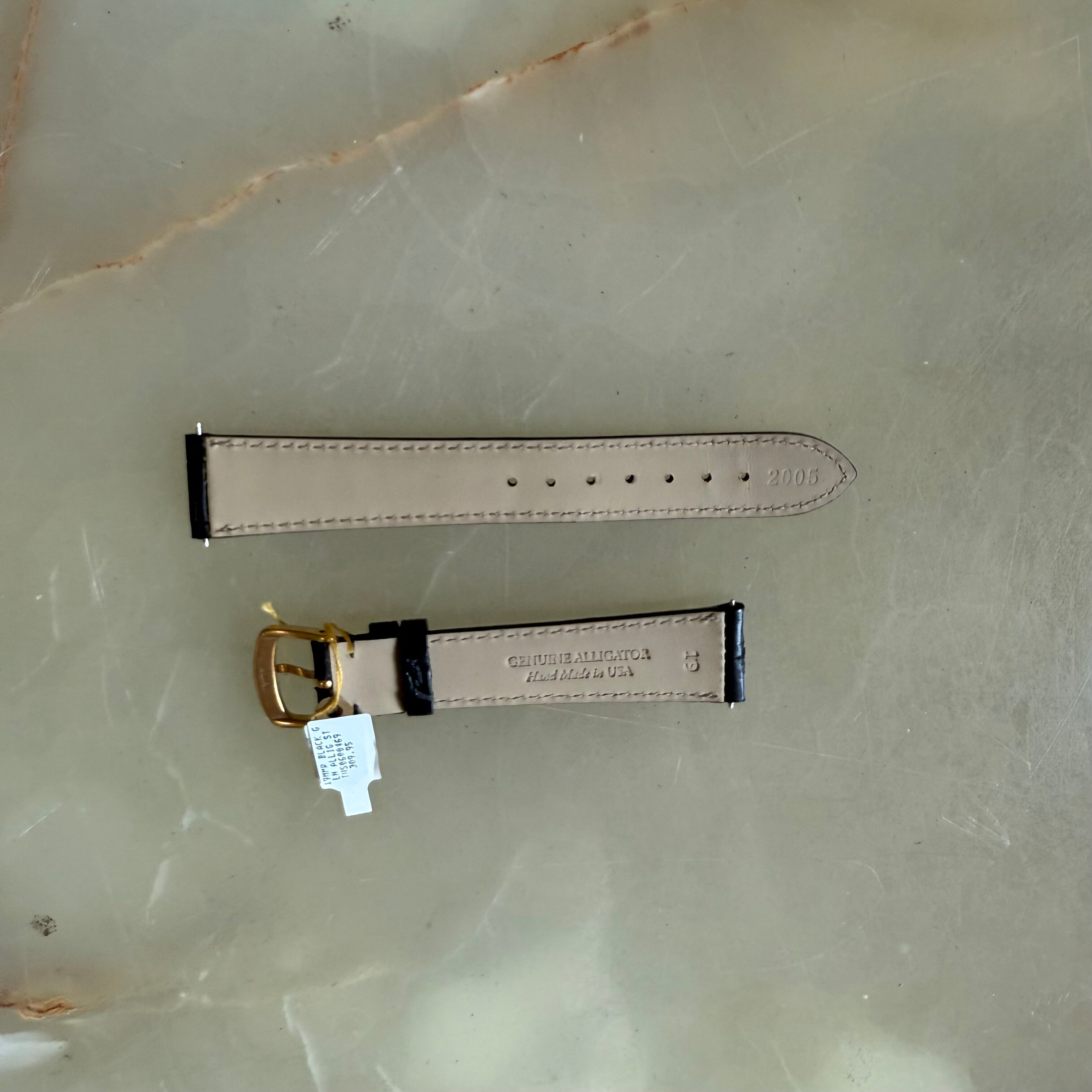 Genuine Alligator Black Watch Strap Band 19mm Padded & Stitched with Buckle