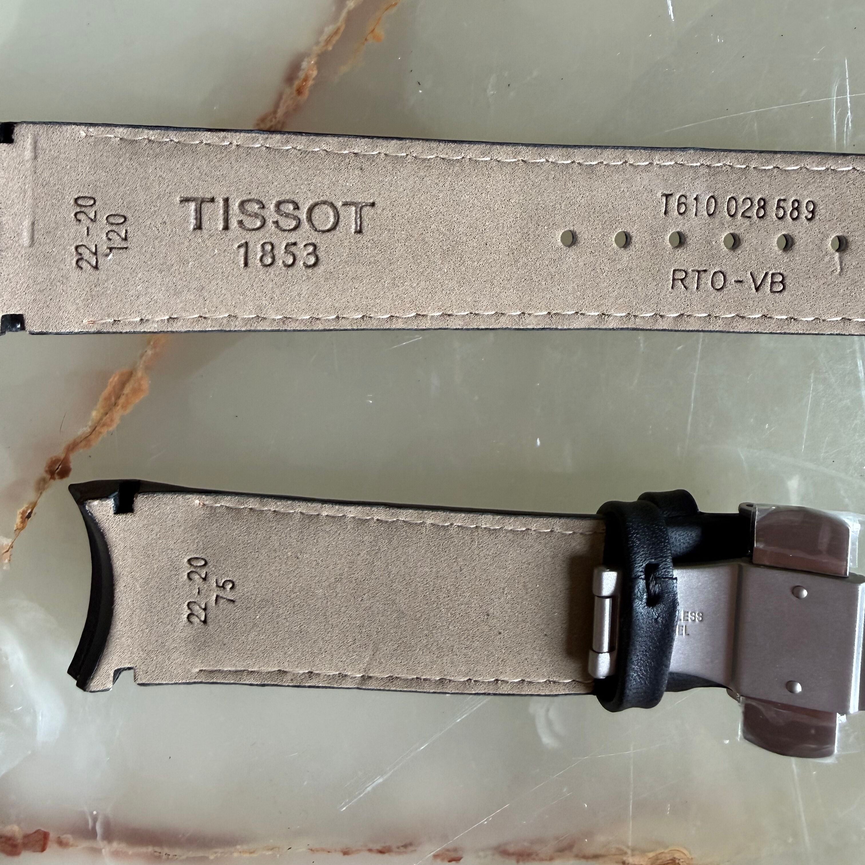 Authentic Tissot Black Leather Watch Strap Band 22mm w Buckle