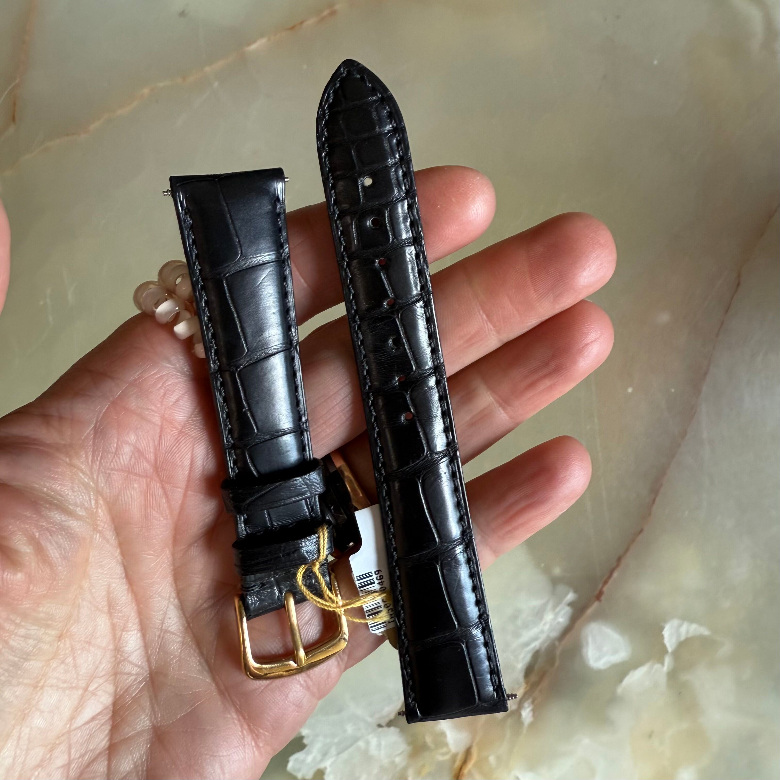 Genuine Alligator Black Watch Strap Band 19mm Padded & Stitched with Buckle