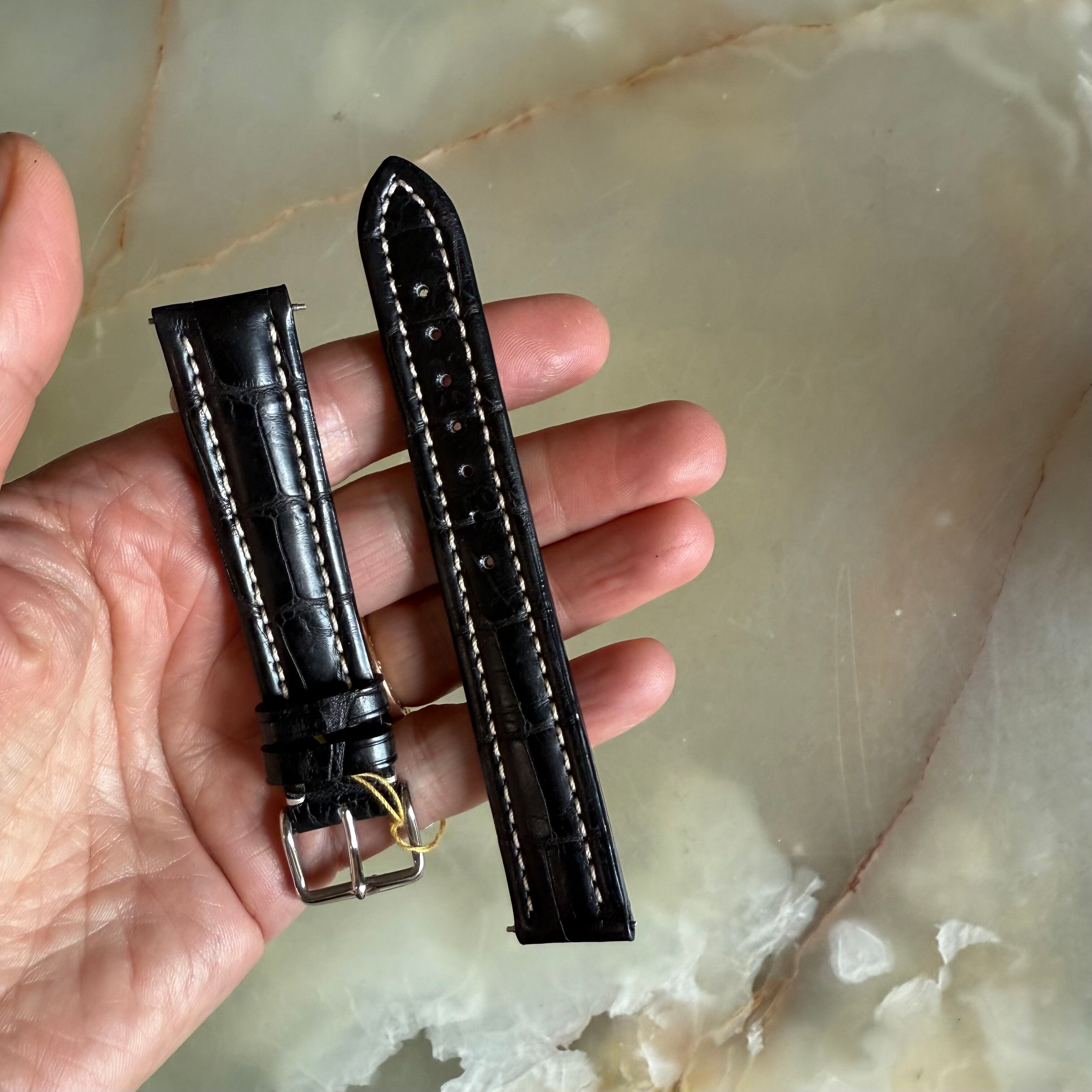 Genuine Alligator Black Watch Strap Band 18mm Padded & Stitched with Buckle