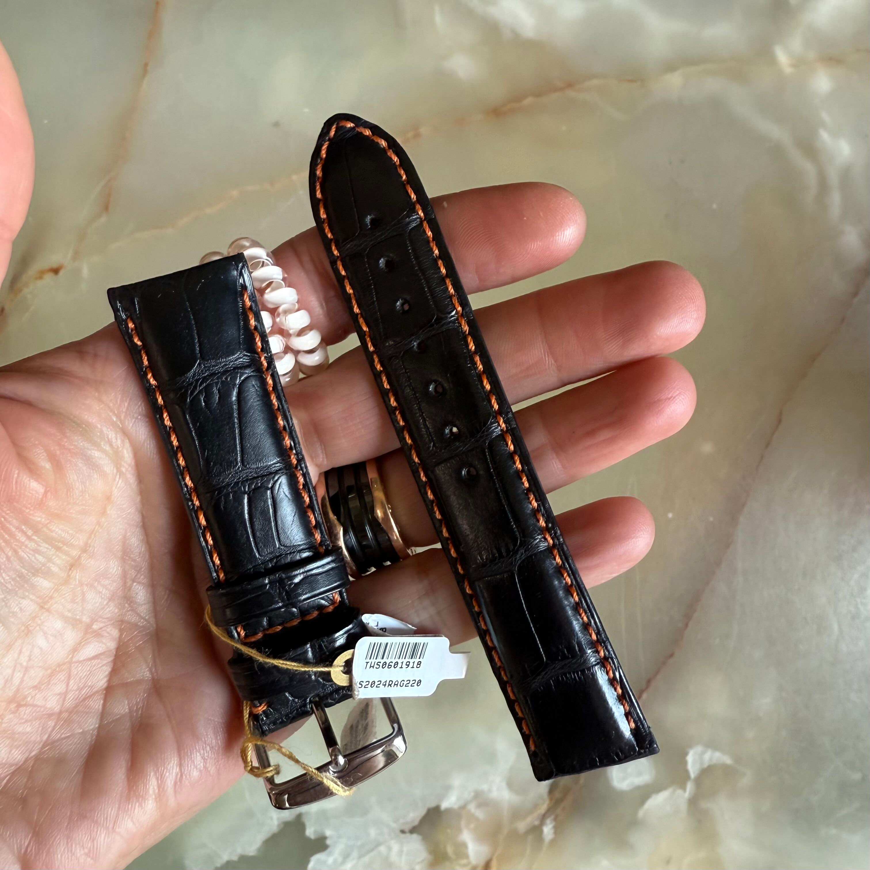 Genuine Alligator Black Watch Strap Band 22mm Padded & Stitched with Buckle