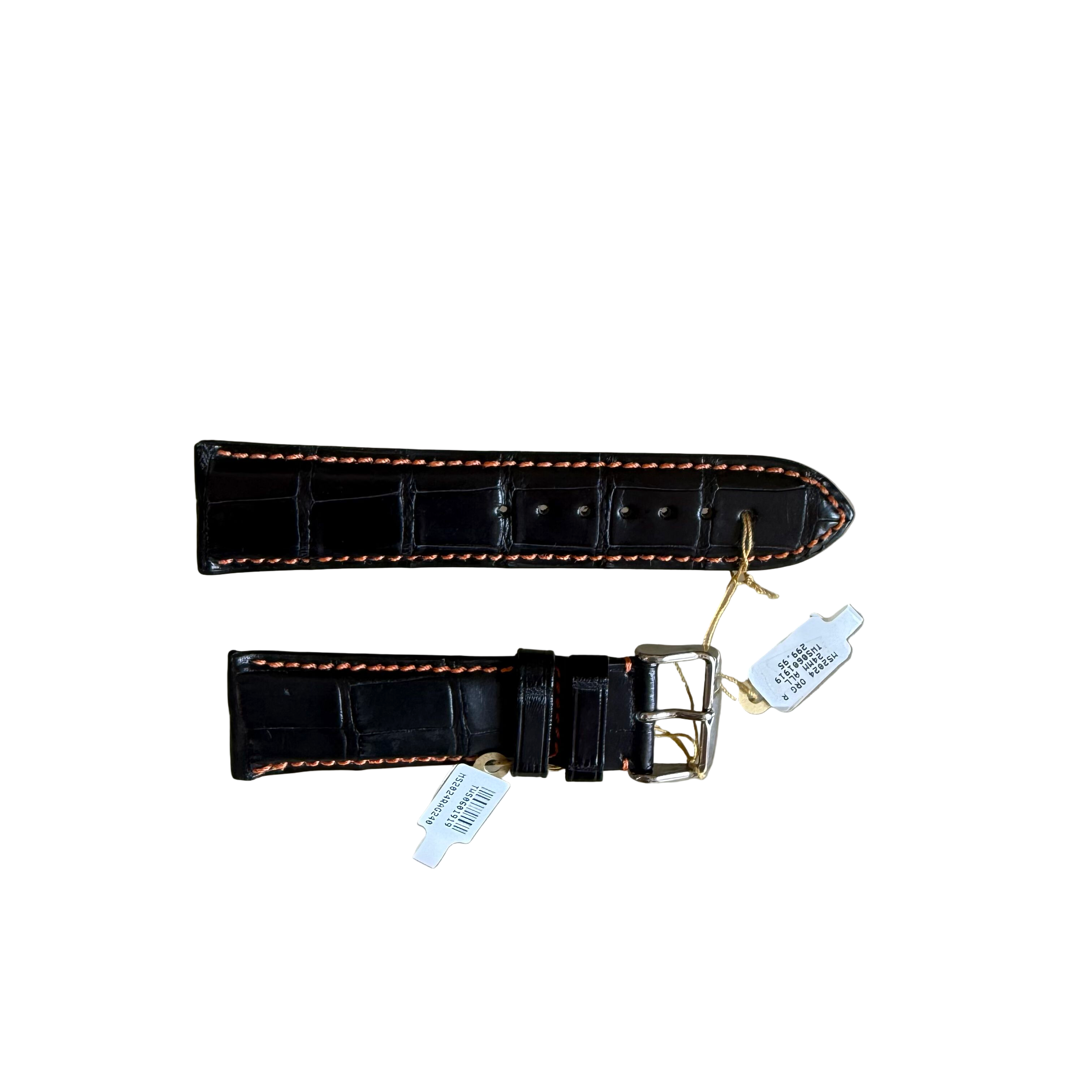 Genuine Alligator Black Watch Strap Band 24mm Padded & Stitched with Buckle