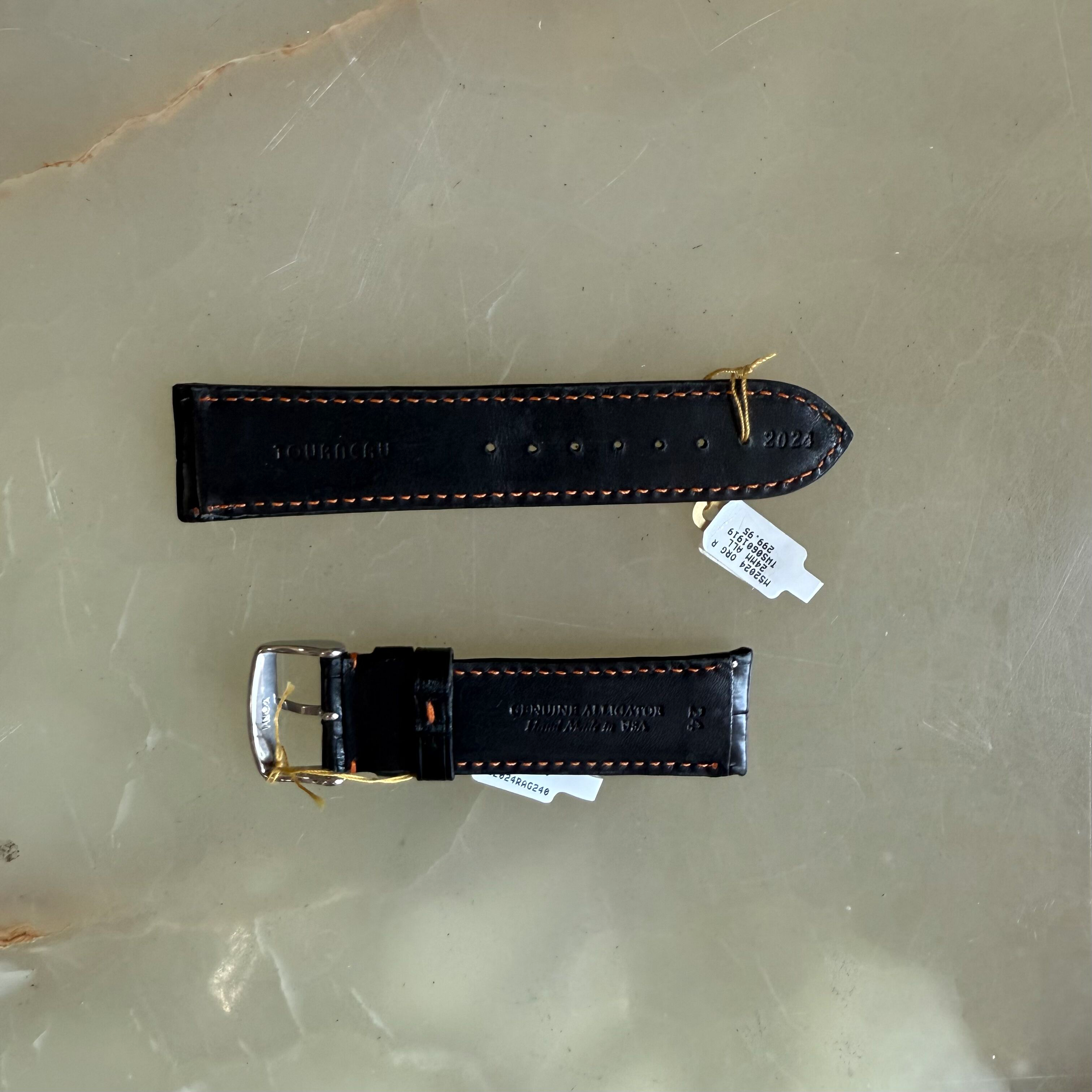 Genuine Alligator Black Watch Strap Band 24mm Padded & Stitched with Buckle