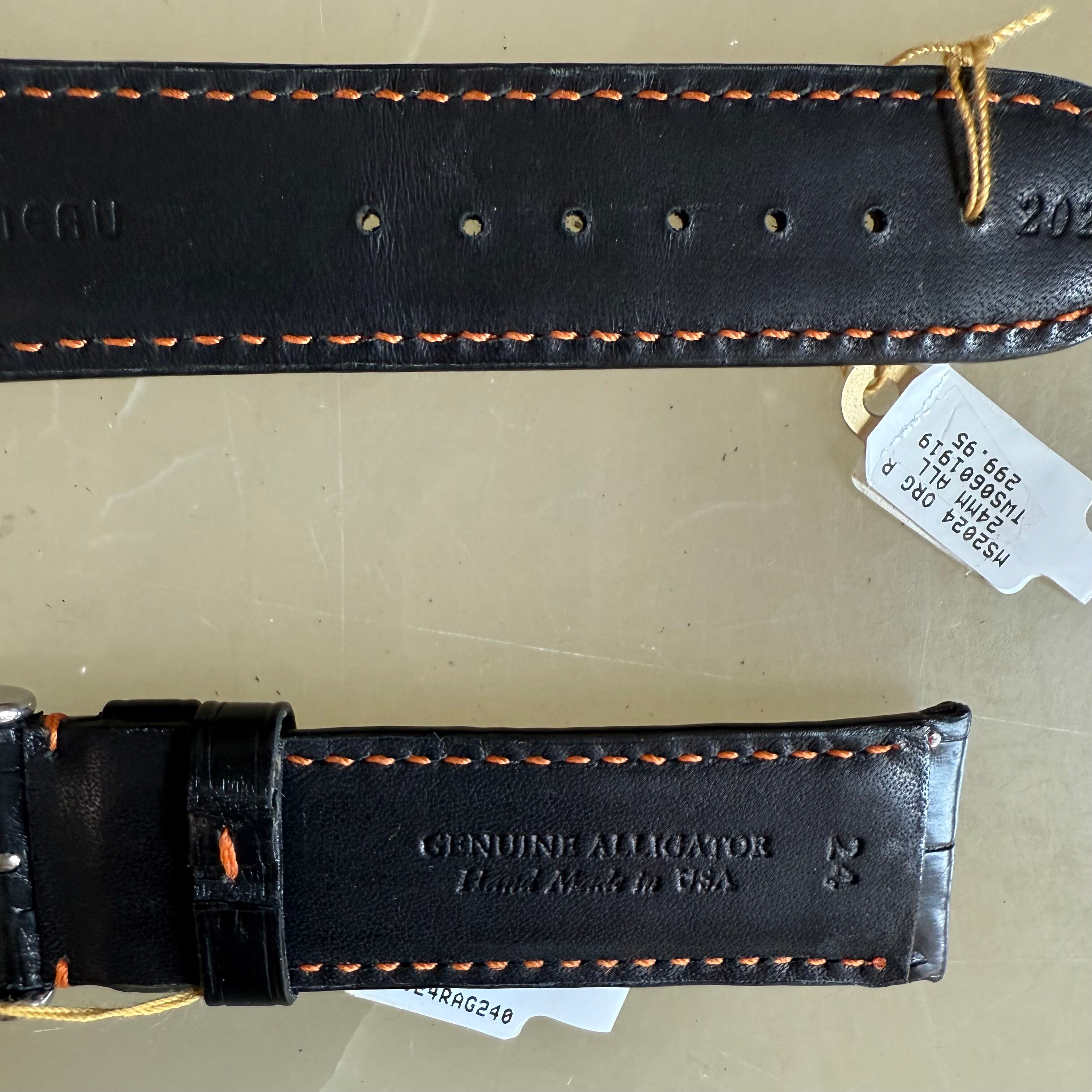 Genuine Alligator Black Watch Strap Band 24mm Padded & Stitched with Buckle