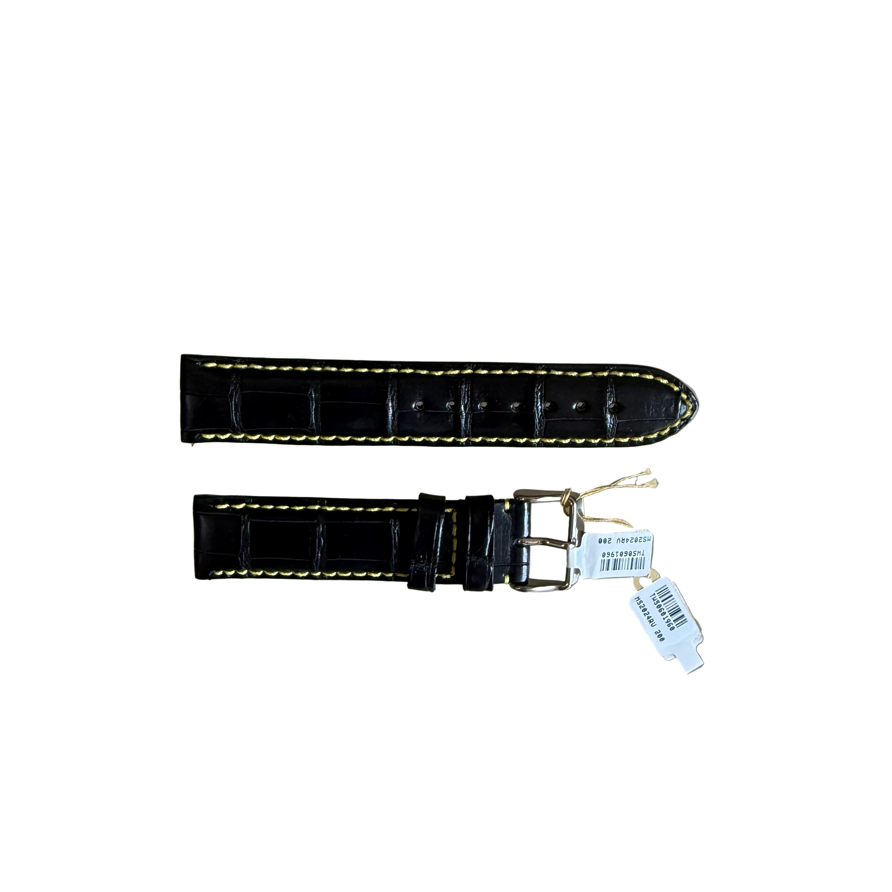 Genuine Alligator Black Watch Strap Band 20mm Padded & Stitched with Buckle
