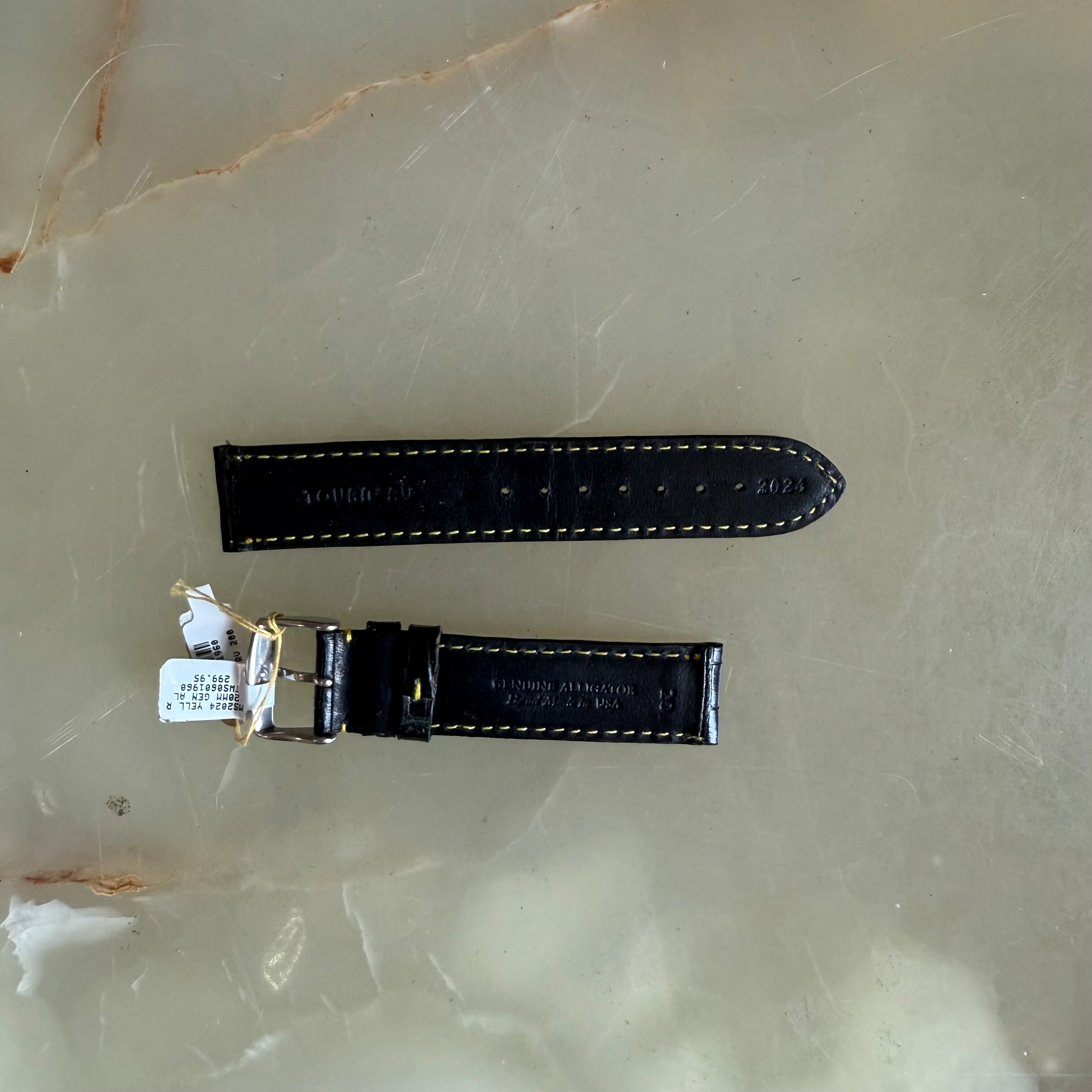 Genuine Alligator Black Watch Strap Band 20mm Padded & Stitched with Buckle