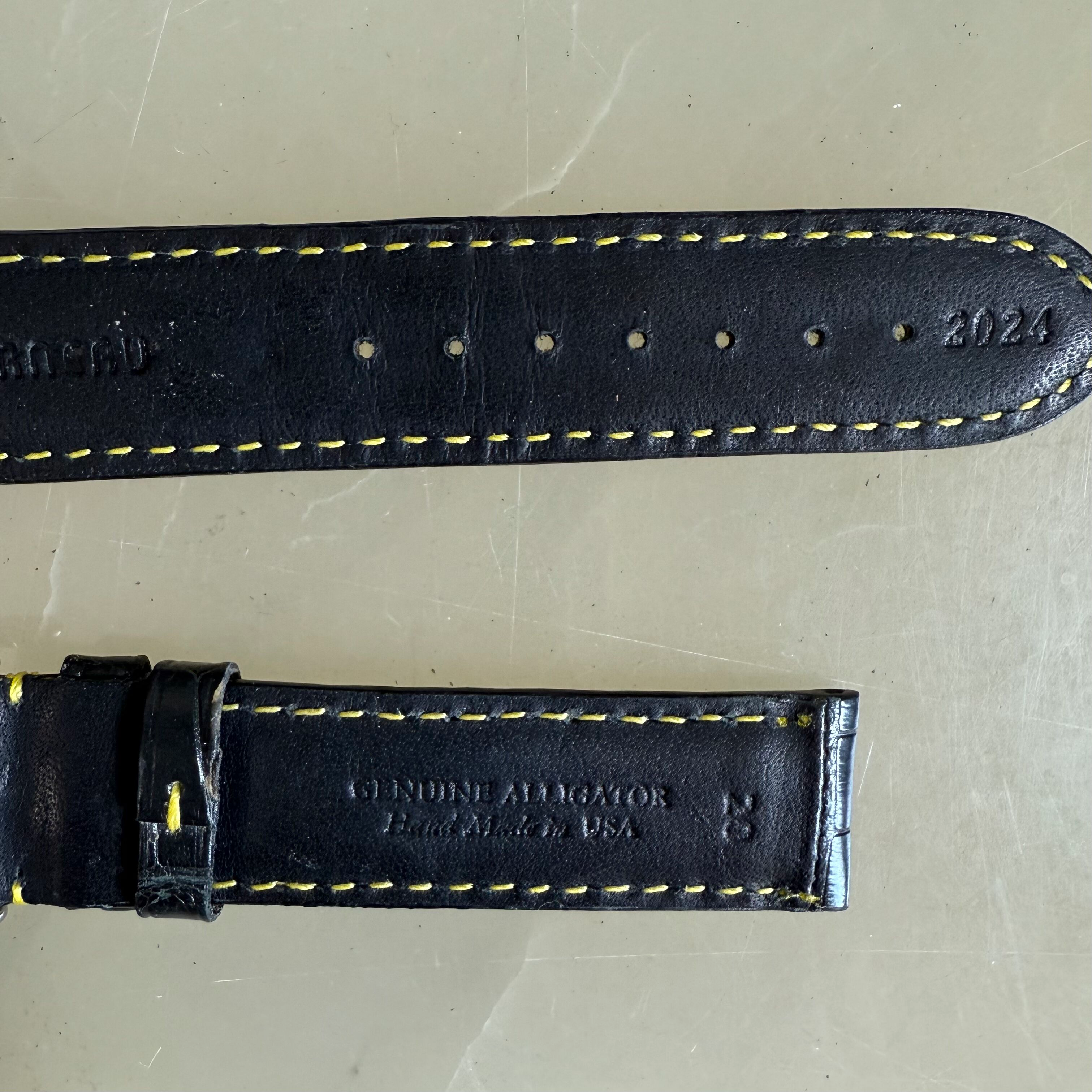 Genuine Alligator Black Watch Strap Band 20mm Padded & Stitched with Buckle