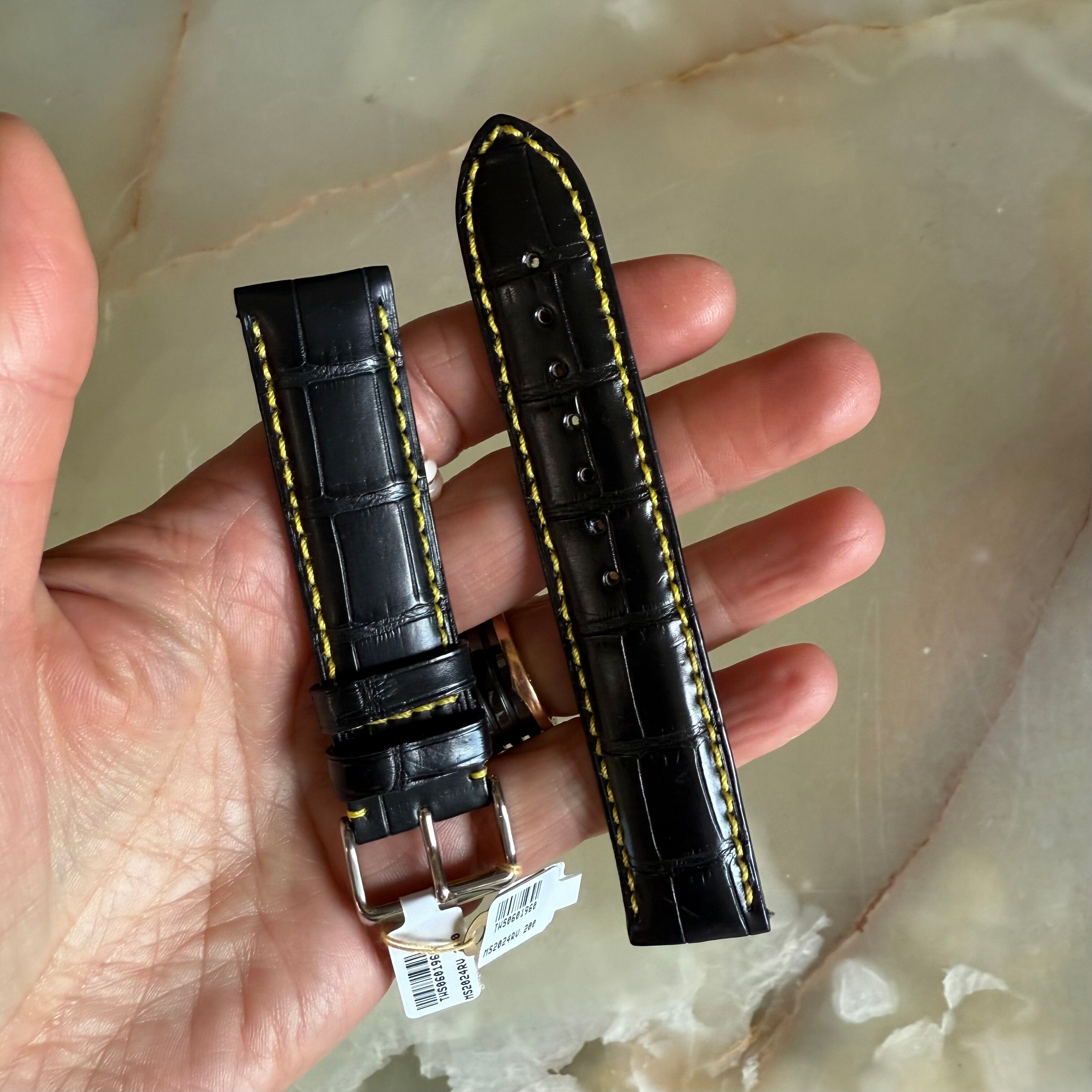 Genuine Alligator Black Watch Strap Band 20mm Padded & Stitched with Buckle