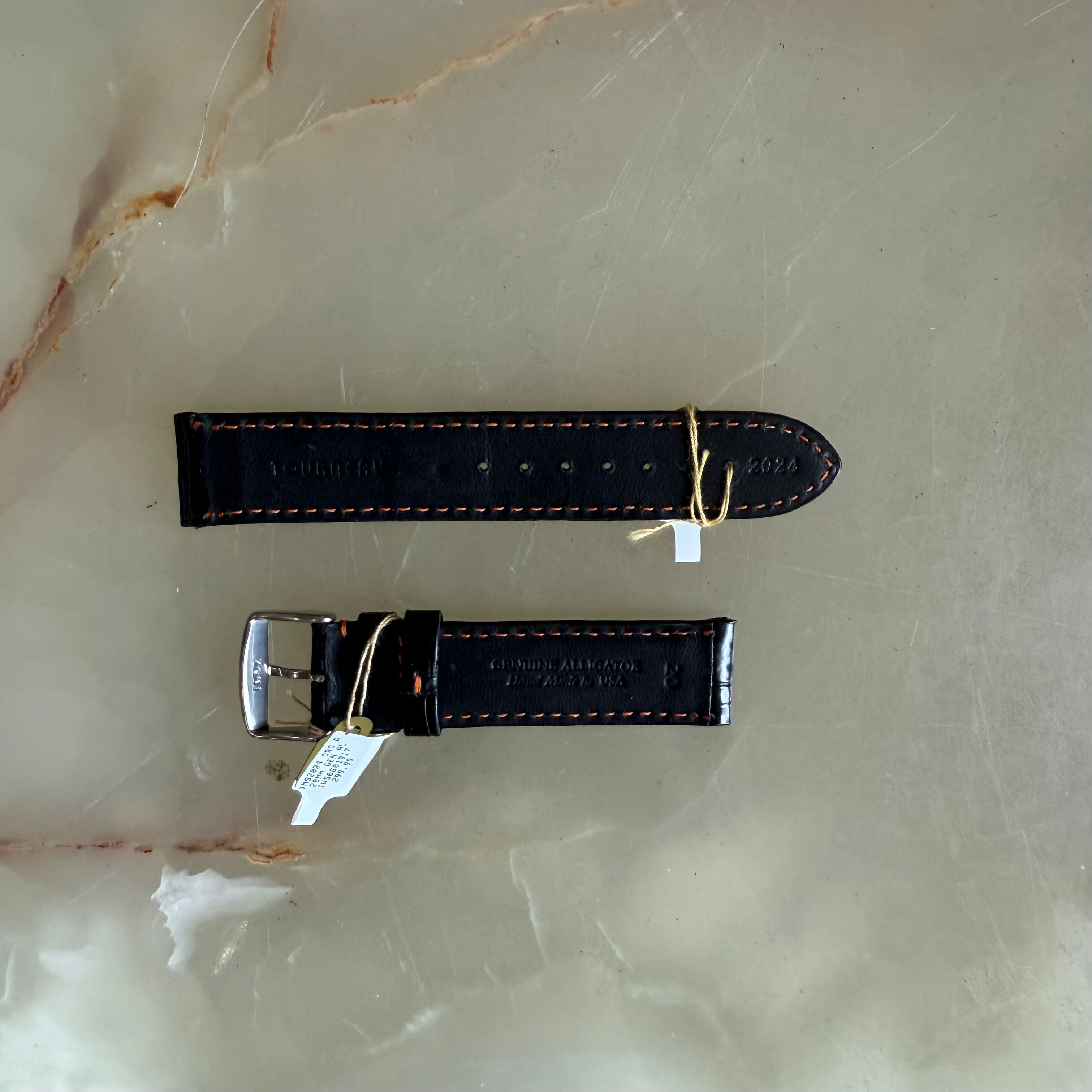 Genuine Alligator Black Watch Strap Band 20mm Padded & Stitched with Buckle