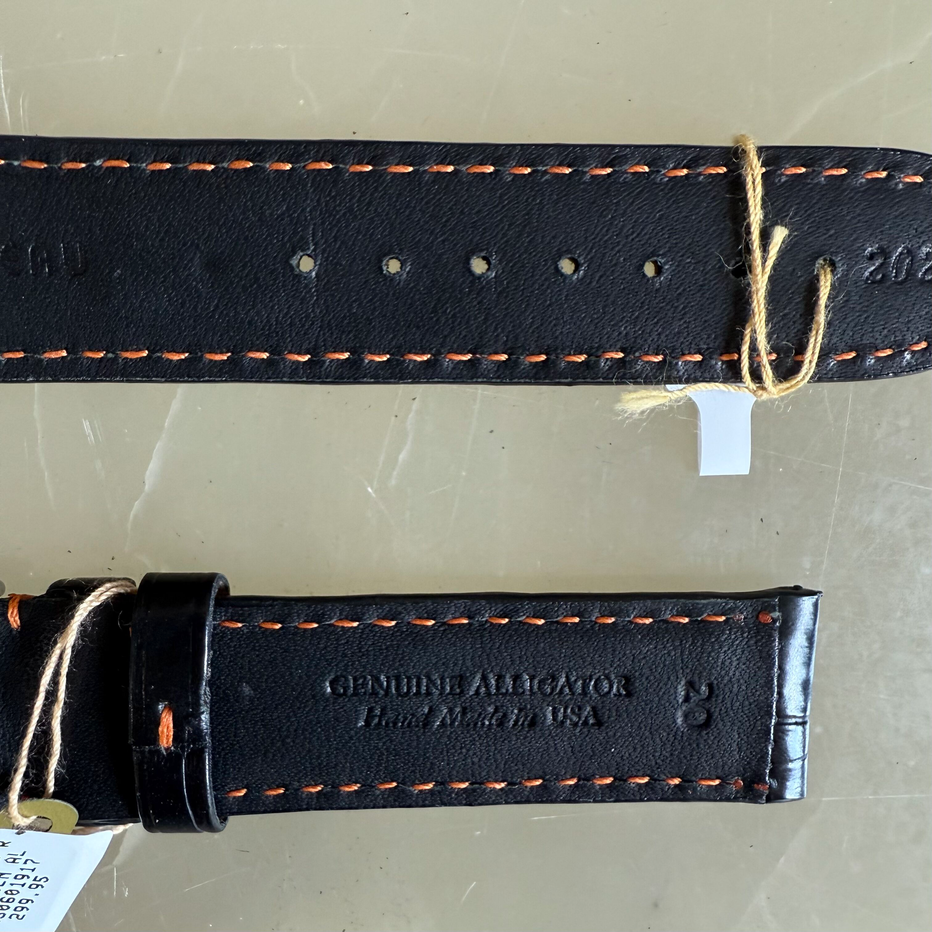 Genuine Alligator Black Watch Strap Band 20mm Padded & Stitched with Buckle