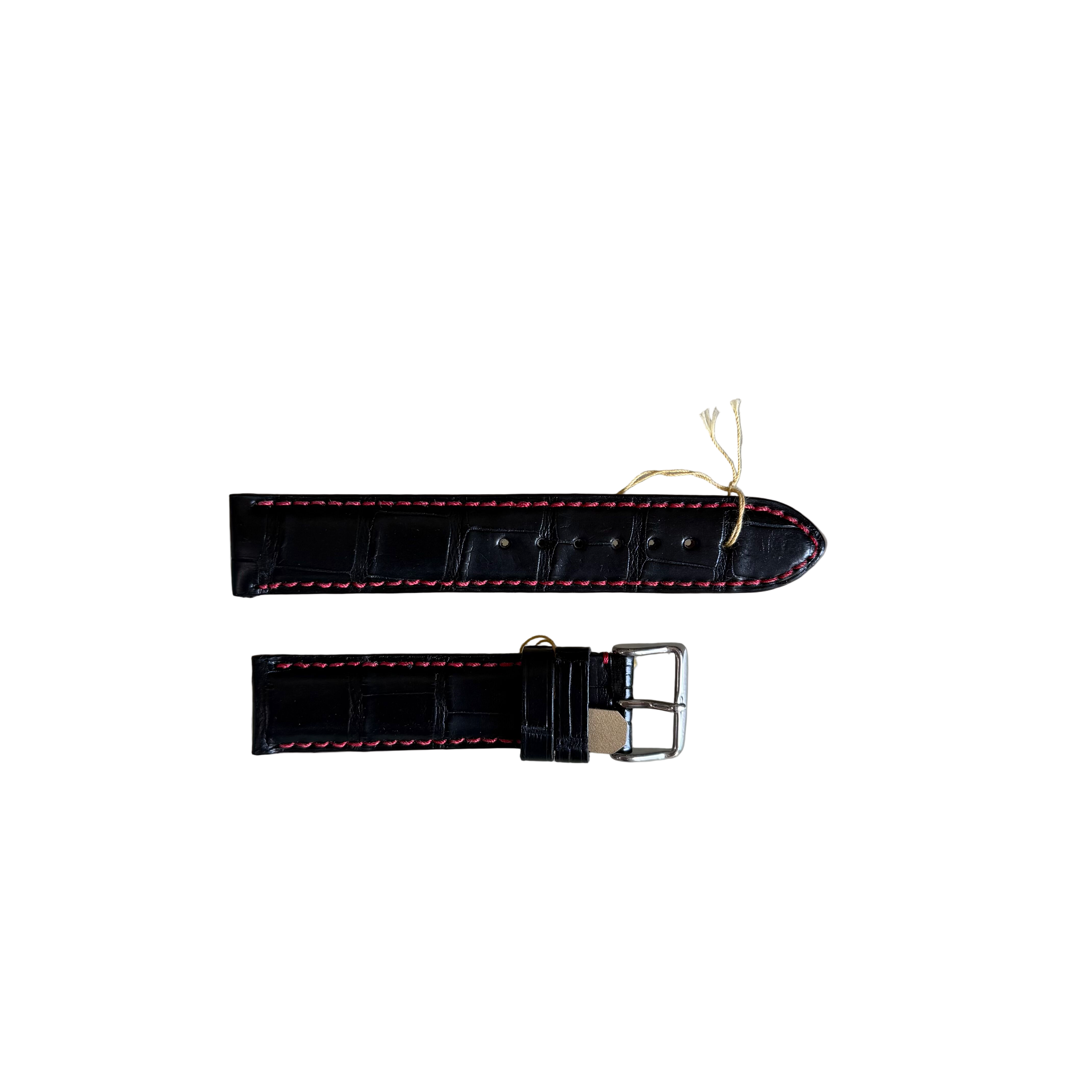 Genuine Alligator Black Watch Strap Band 20mm Padded & Stitched with Buckle